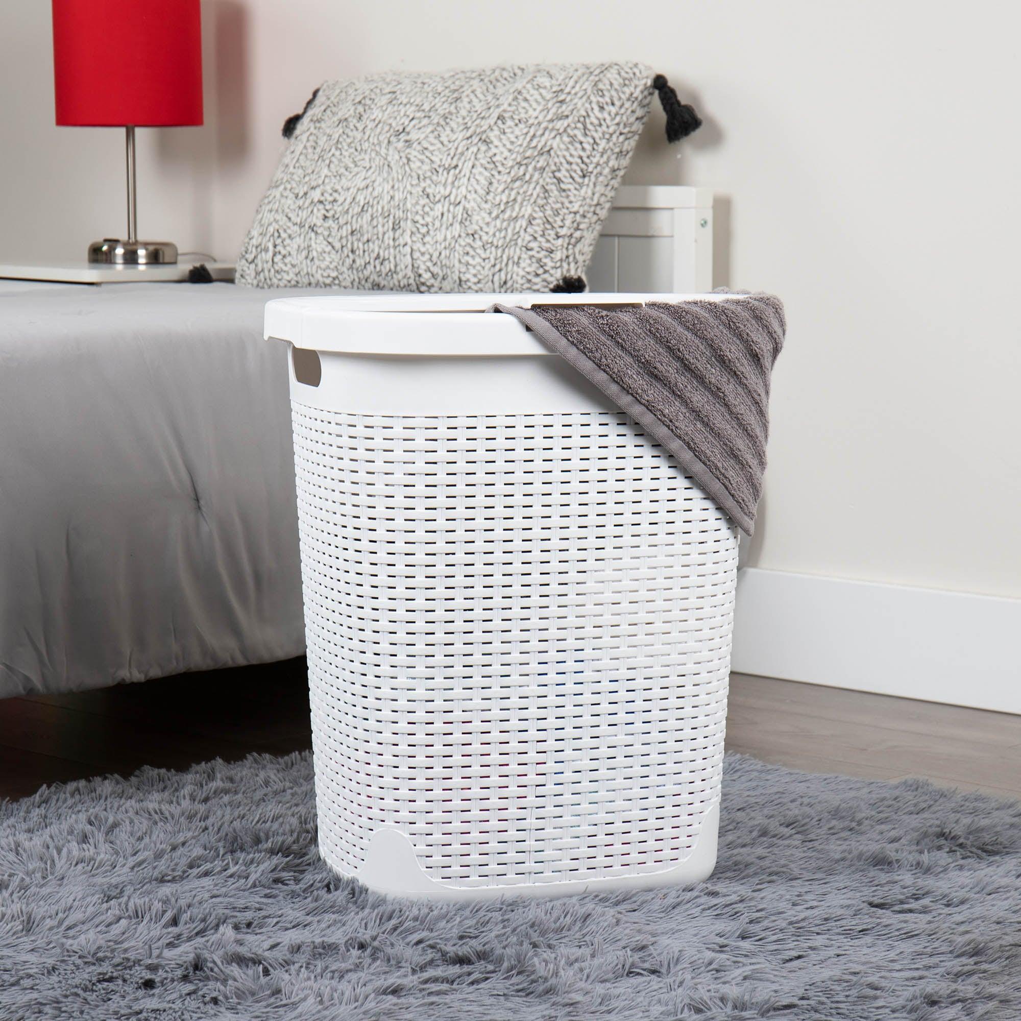 Mind Reader 50L Slim Laundry Hamper, Clothes Basket, Lid, Plastic, 17.65"L x 13.75"W x 21"H