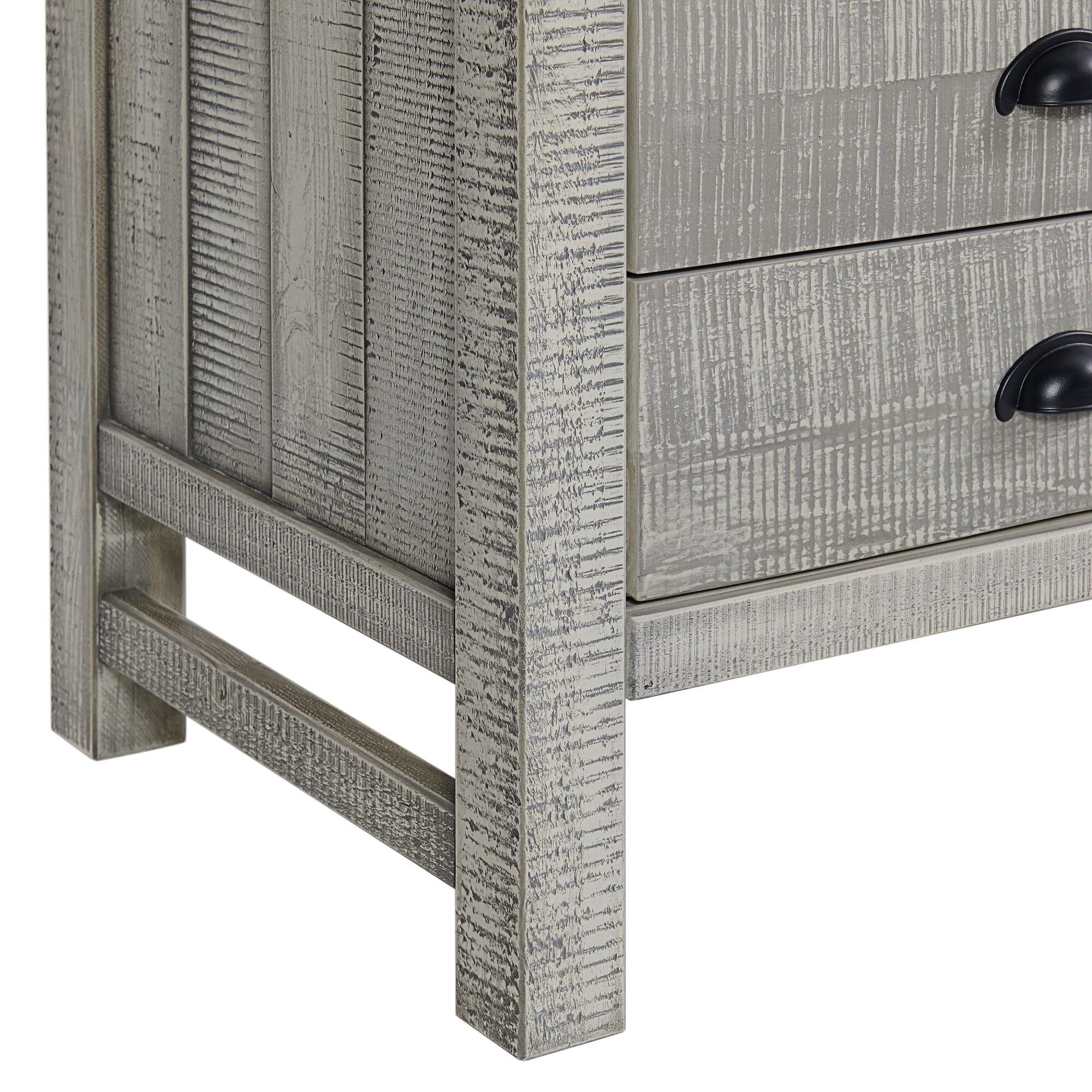 Windsor 22"W Weathered Beachhouse Farmhouse Industrial Bohemian Style Nightstand With 2 Drawers