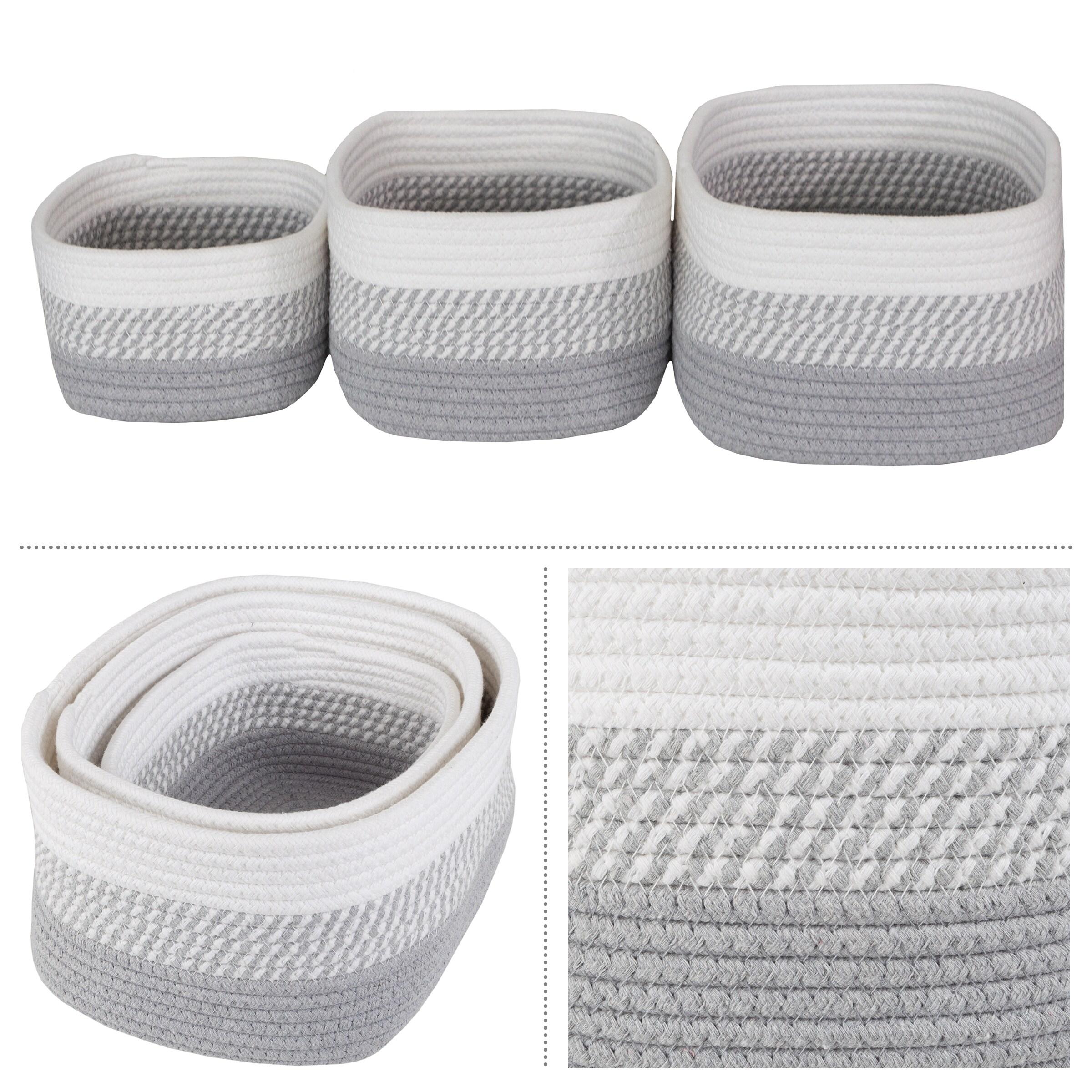 Home-Complete 3pc Storage Basket Set Gray: Cotton Cloth Bins for Shelves, Square Decorative Organizers, Hand Washable