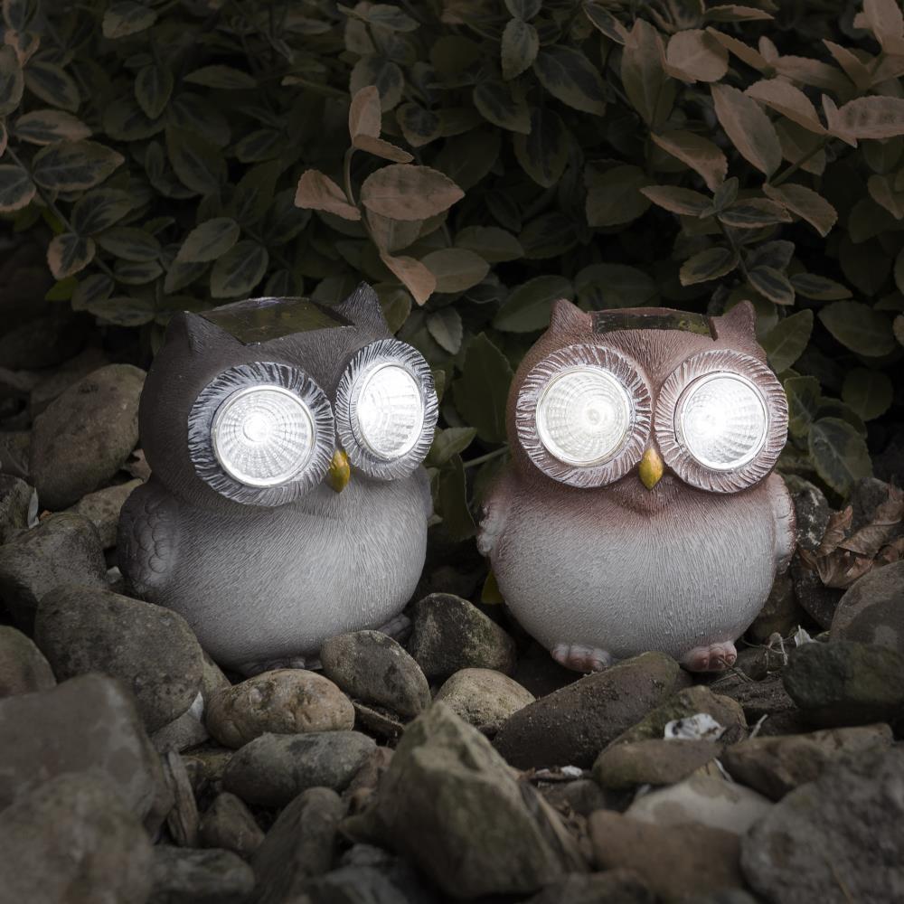 Nature Spring Outdoor Solar LED Light Owl Statues for Yard Decor - Set of 2