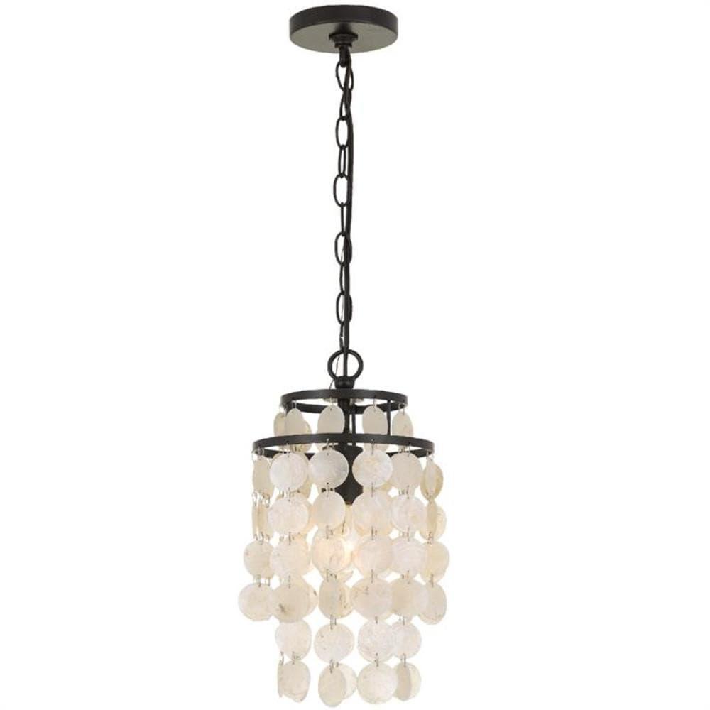 Elegant Dark Bronze Mini Chandelier with Capiz Shell Accents
