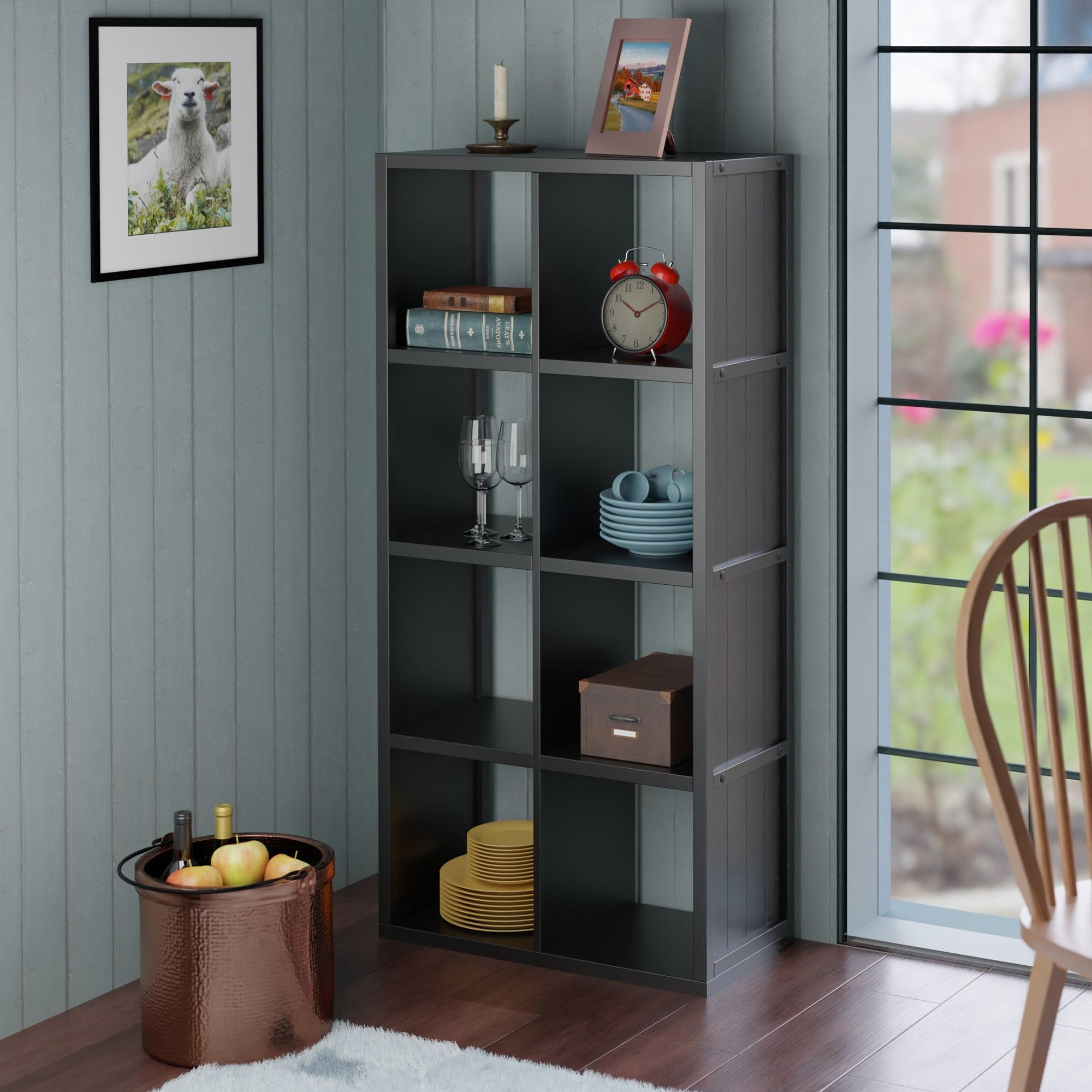 53"Timothy Shelf 4X2 Slots Black - Winsome: Mid-Century Modern Storage Bookcase, MDF Composite