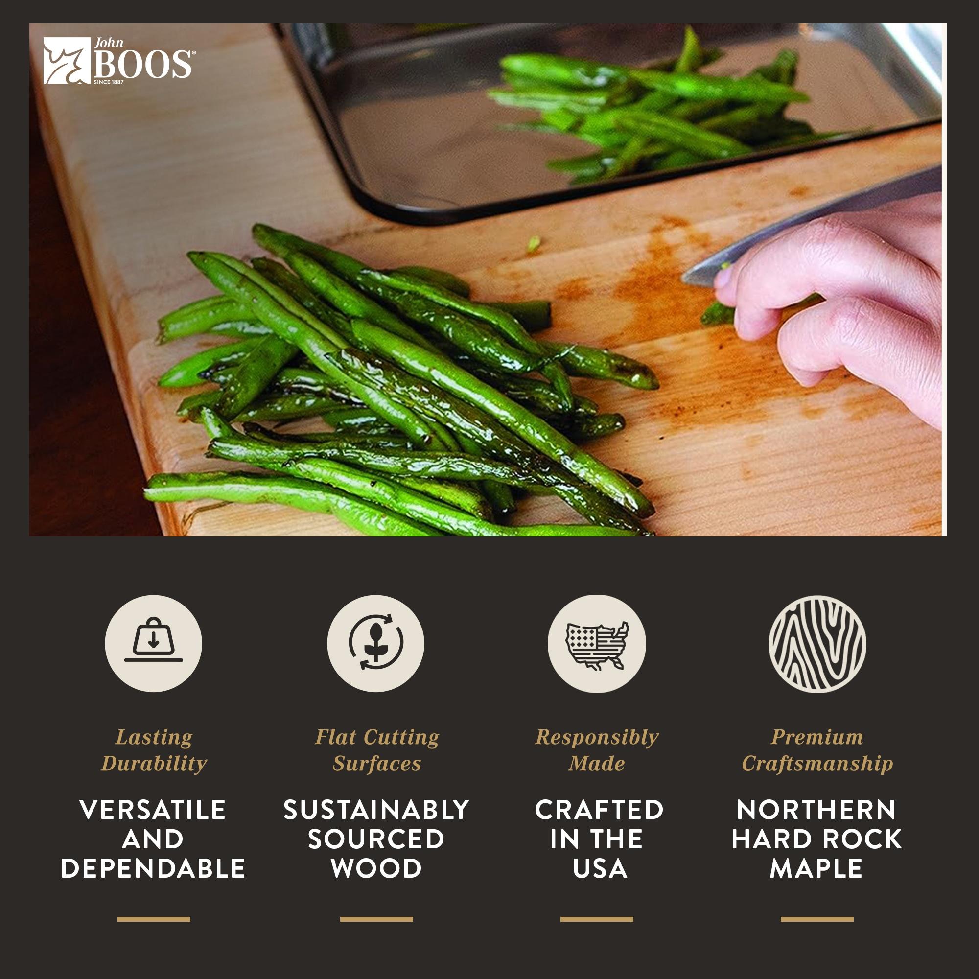 John Boos Boos Block Newton Prep Master Reversible Wood Cutting Board with Juice Groove and Pan, 2.25-Inch Thickness, 15" x 14" x 2 1/4", Maple