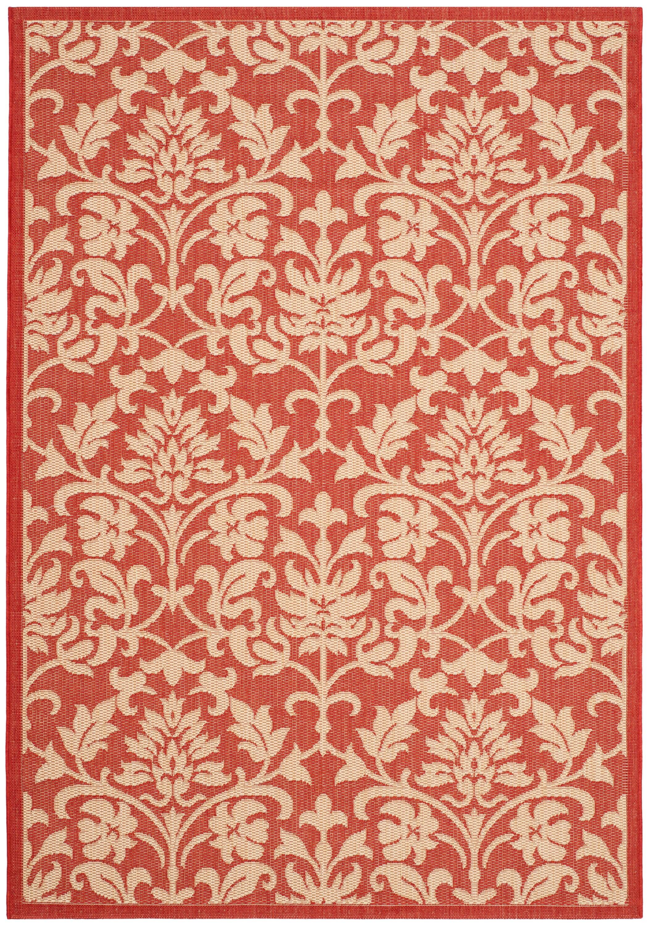 SAFAVIEH Courtyard Yvette Floral Indoor/Outdoor Area Rug, 4' x 5'7", Red/Natural
