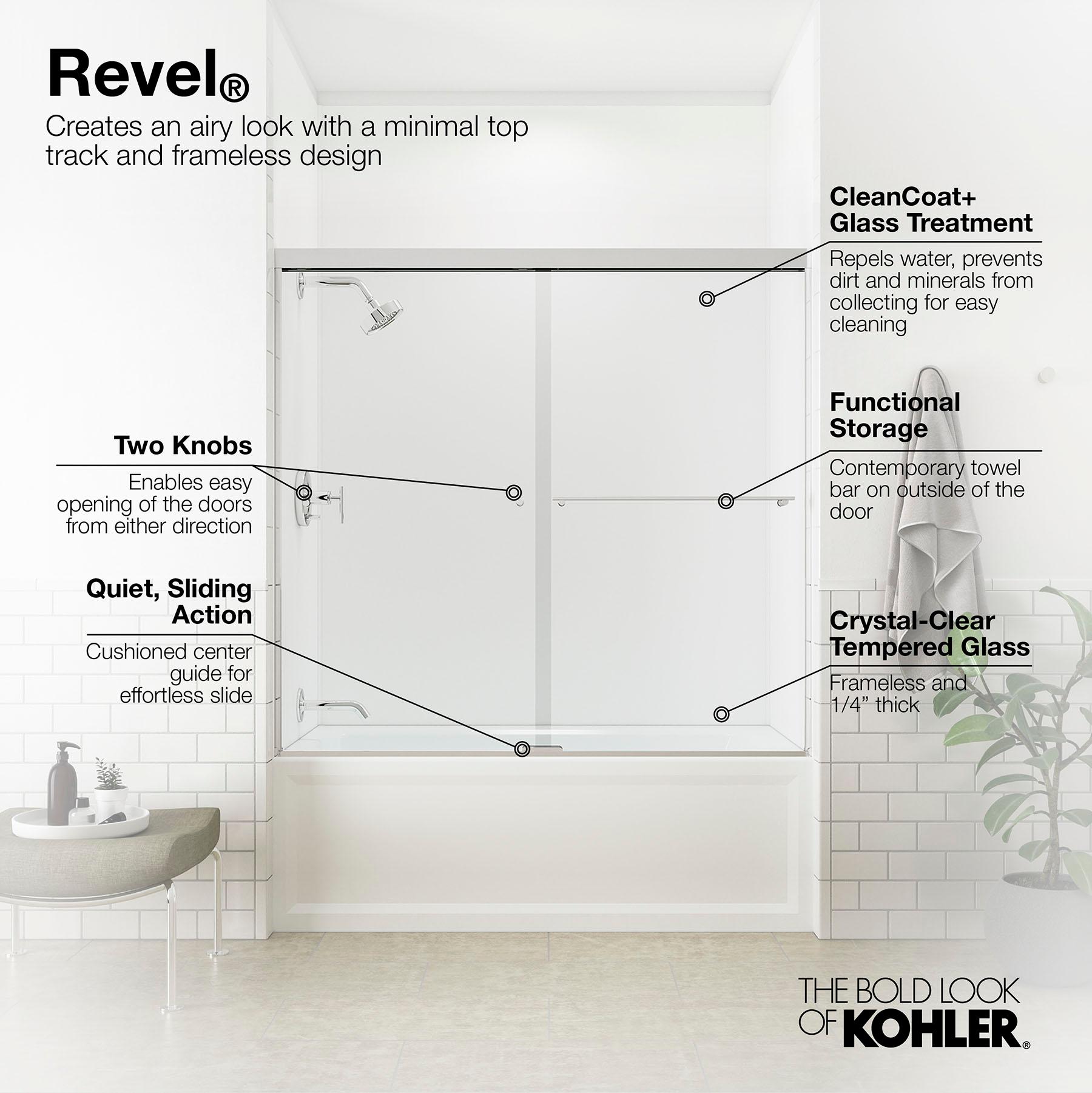 Revel 59.63'' x 55.5'' Double Sliding Bath Door with CleanCoat® Technology