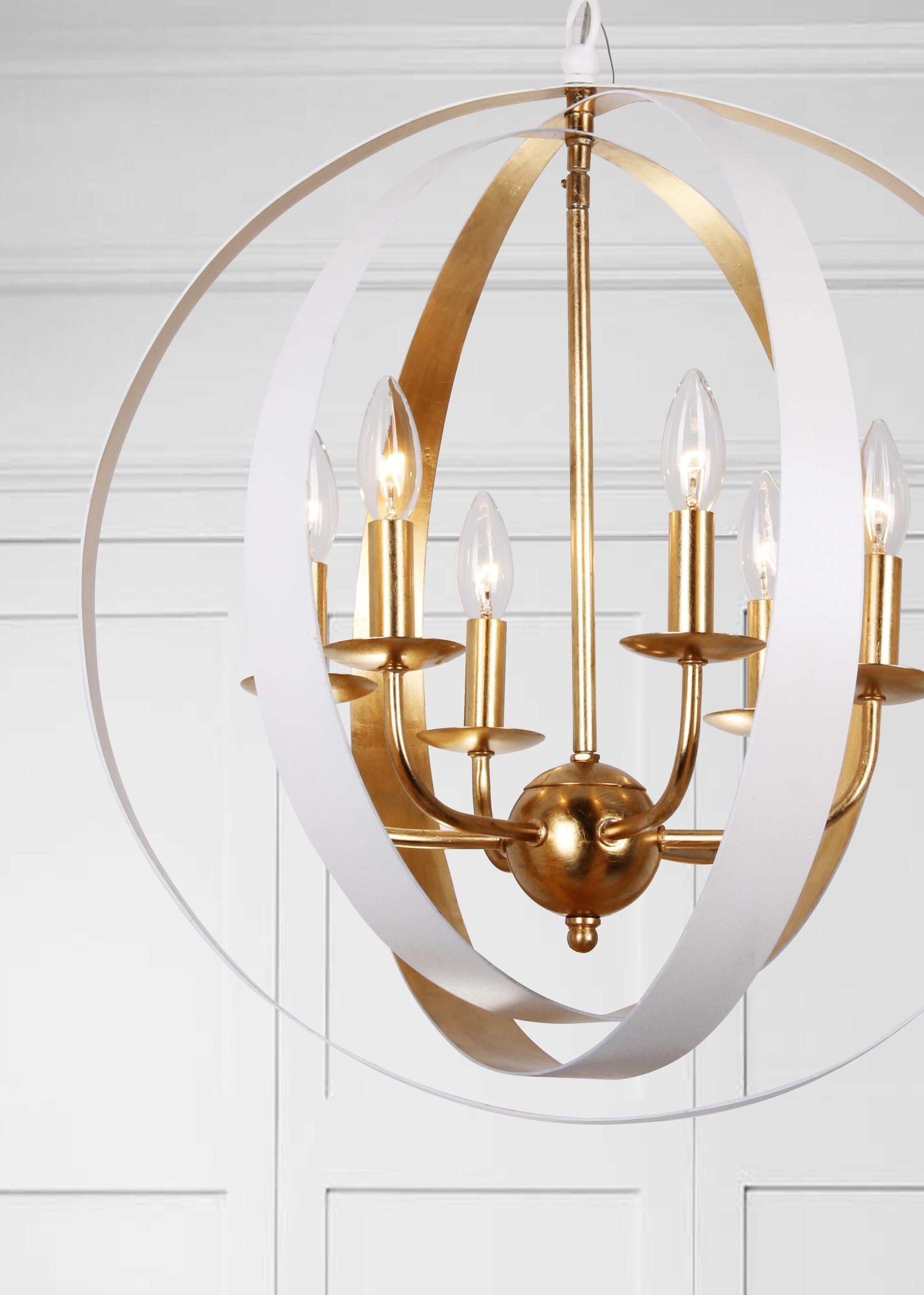 Six Light Sphere Chandelier-Matte White/Antique Gold Finish    -Traditional Installation Crystorama Lighting 585-Mt-Ga