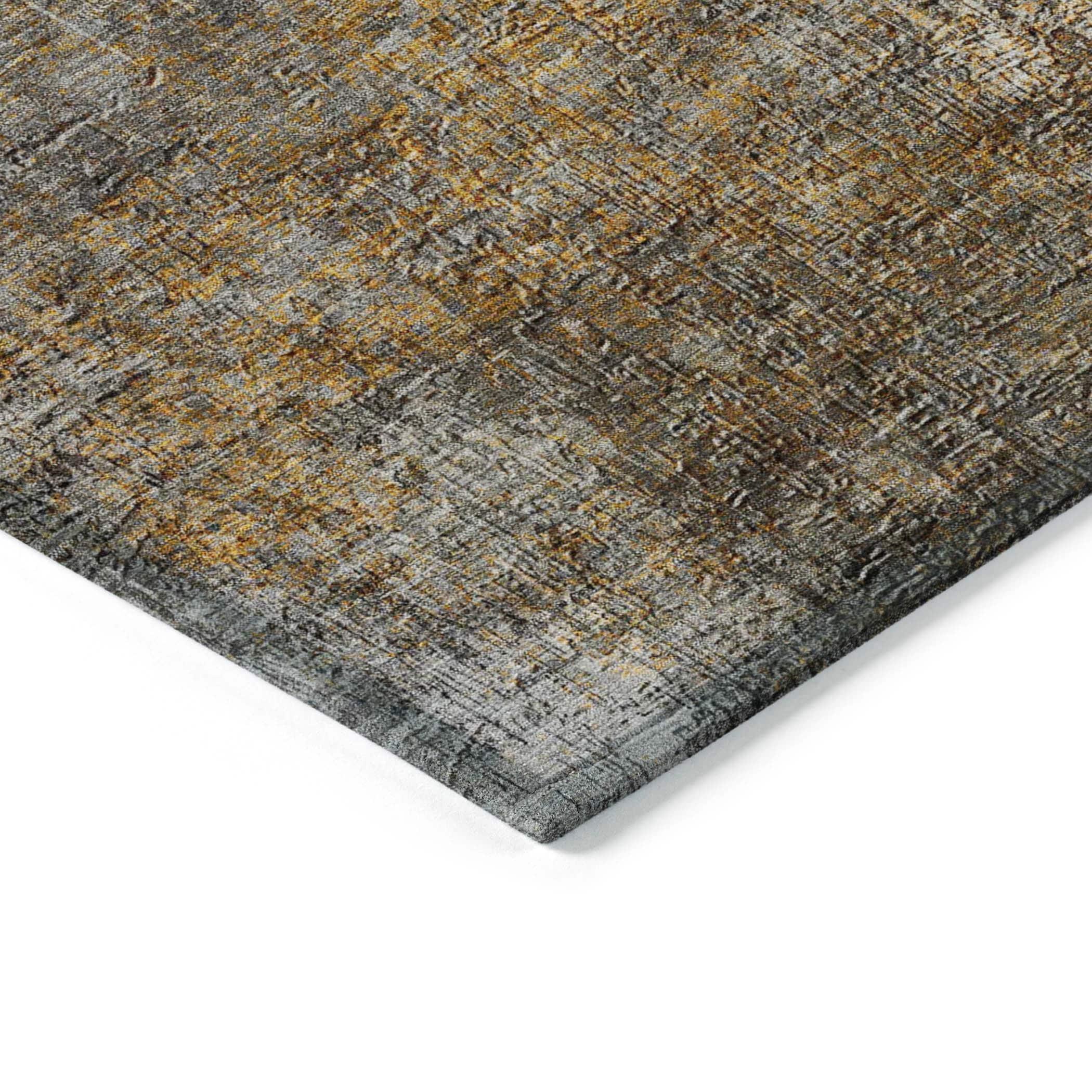 Gray and Gold Flat Woven Synthetic Runner Rug