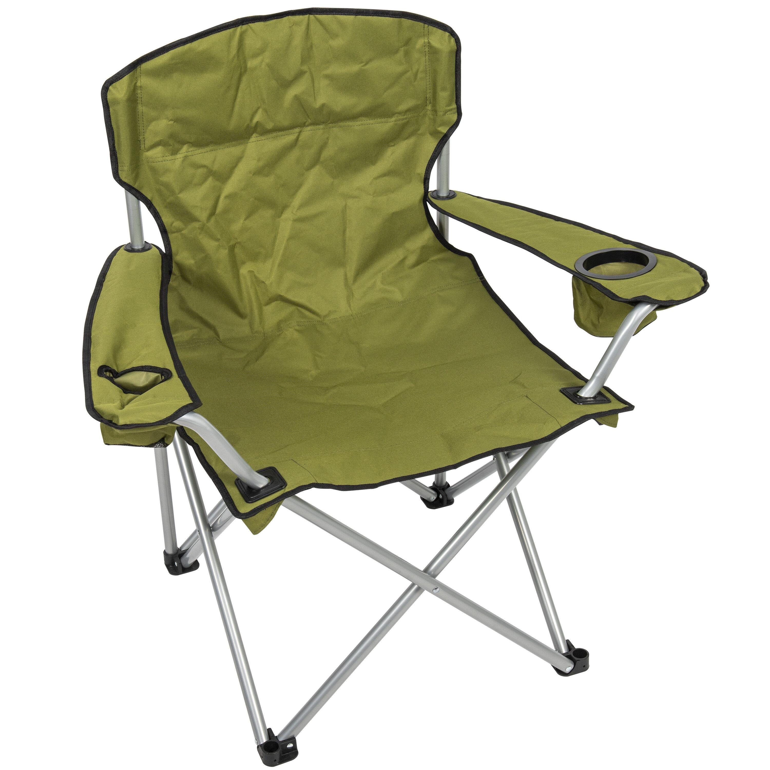 Rio Brands Camp & Go Heavy-Duty Folding Quad Outdoor Camping Chair, Portable Folding Camp Chair with Wide Seat, Cup Holders, and Carry Bag