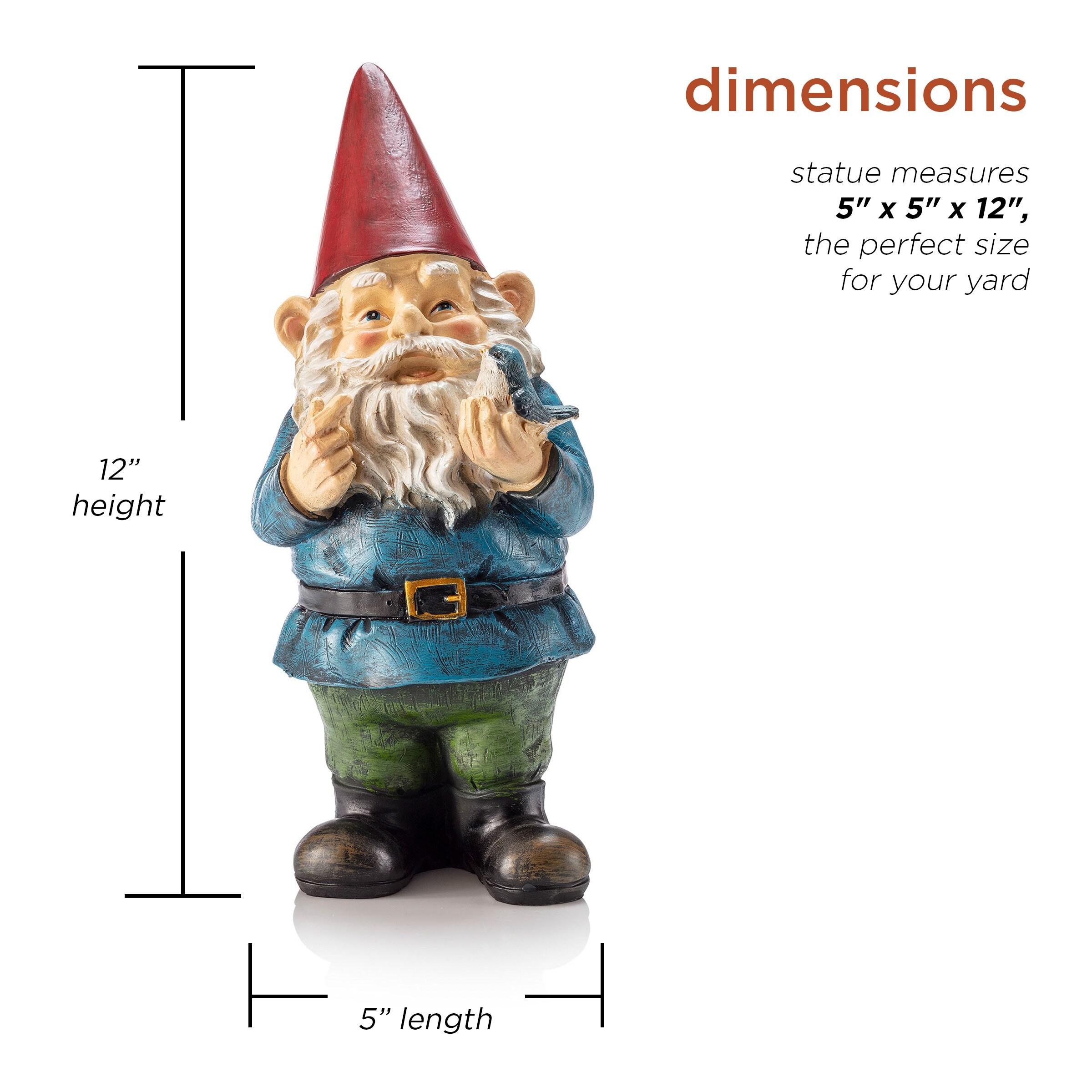 Alpine Corporation 12" Tall Outdoor Garden Gnome with Bird Yard Statue Decoration, Multicolor