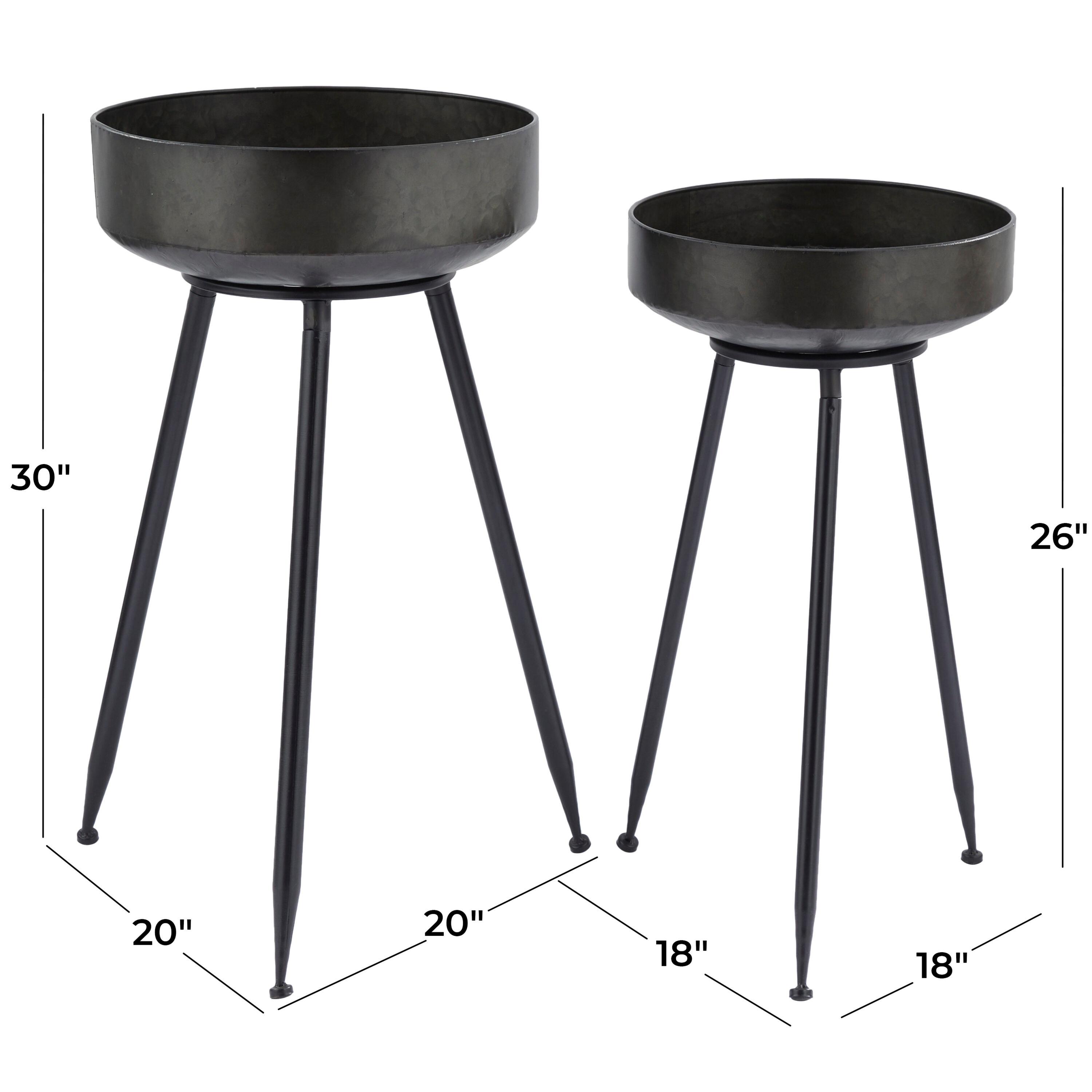 30 in., and 26 in. Large Black Metal Indoor Outdoor Planter (2- Pack)