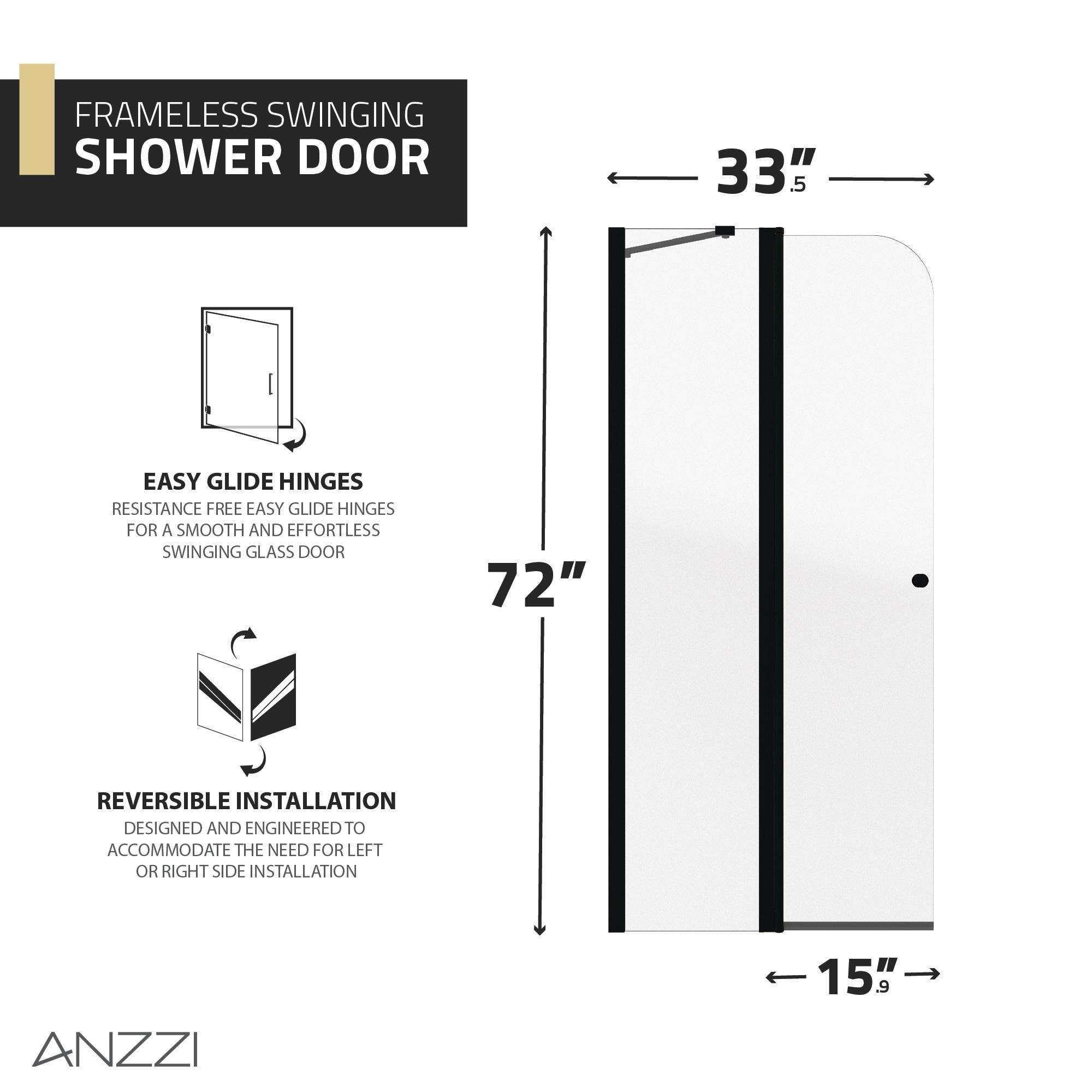 Anzzi 33.3” W x 72” H Frameless Shower Door