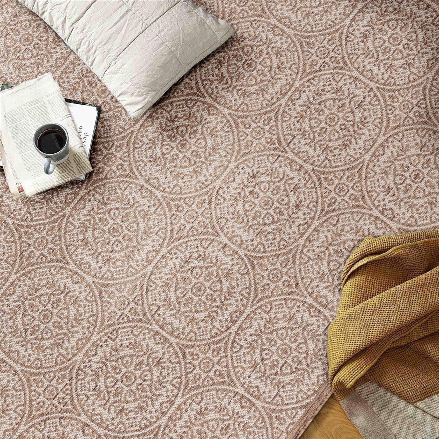 World Rug Gallery Transitional Floral Circles Textured Flat Weave Indoor/Outdoor Area Rug - BROWN 7'10"X10'