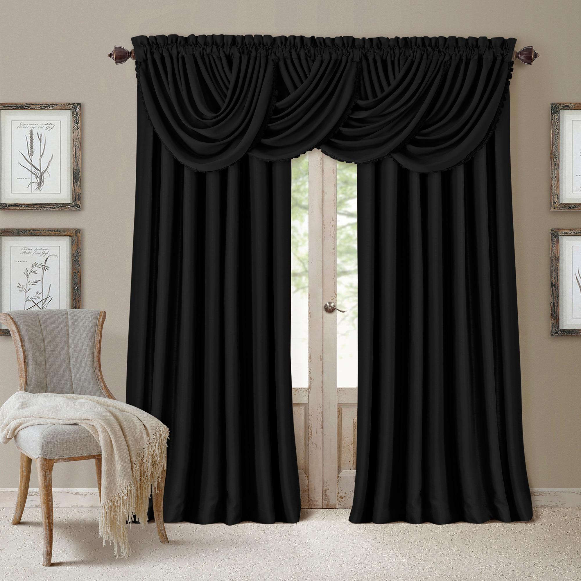 All Seasons Single Waterfall Window Valance - 52" x 36" - Black - Elrene Home Fashions