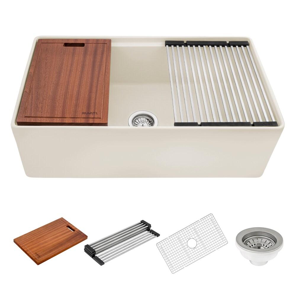 Ruvati 33 inch Fireclay Workstation Farmhouse Kitchen Sink Apron Front Single Bowl