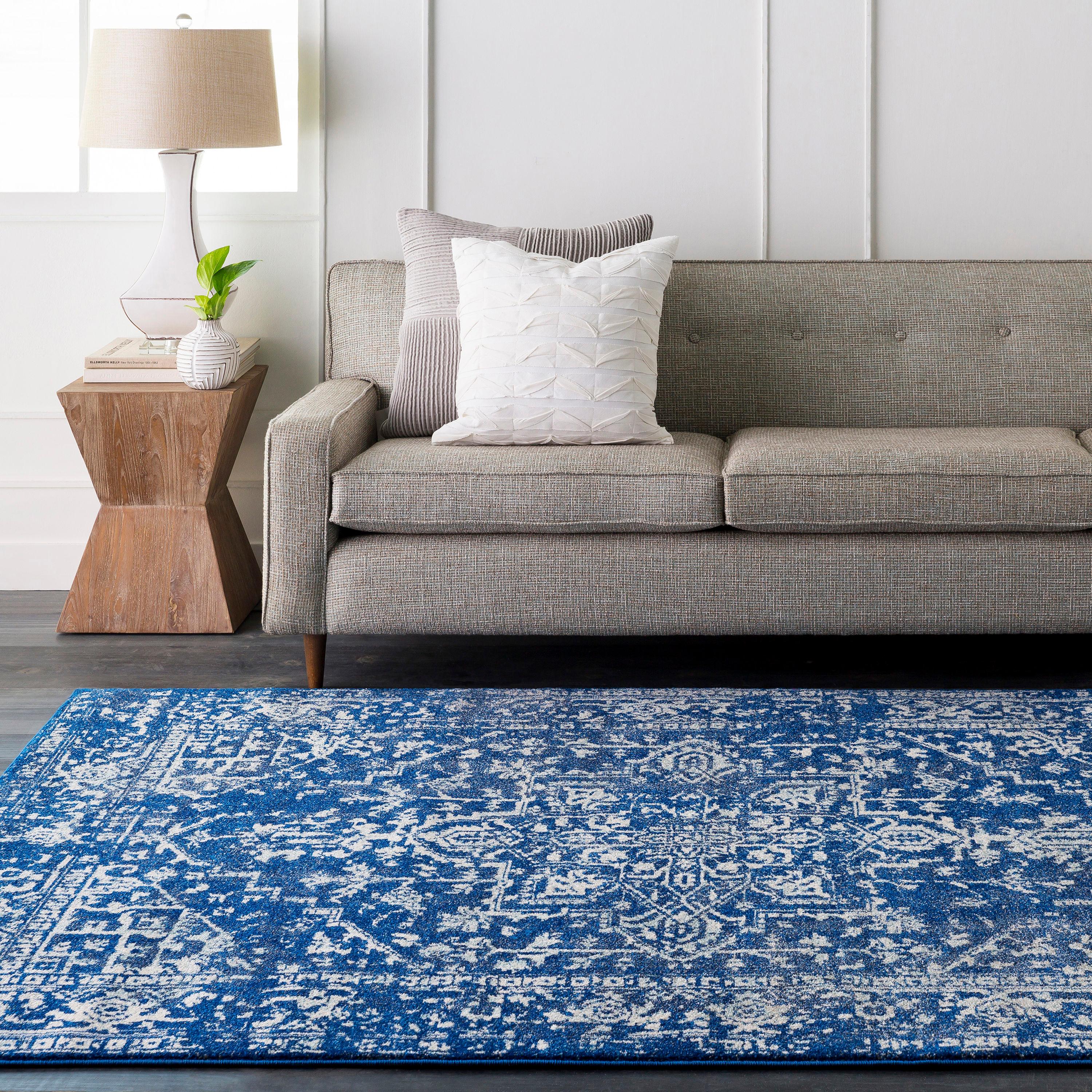 Livabliss 7'10"x10'3" Worsham Traditional Rug Dark Blue: Stain & Fade-Resistant, Medium Pile, Indoor Use