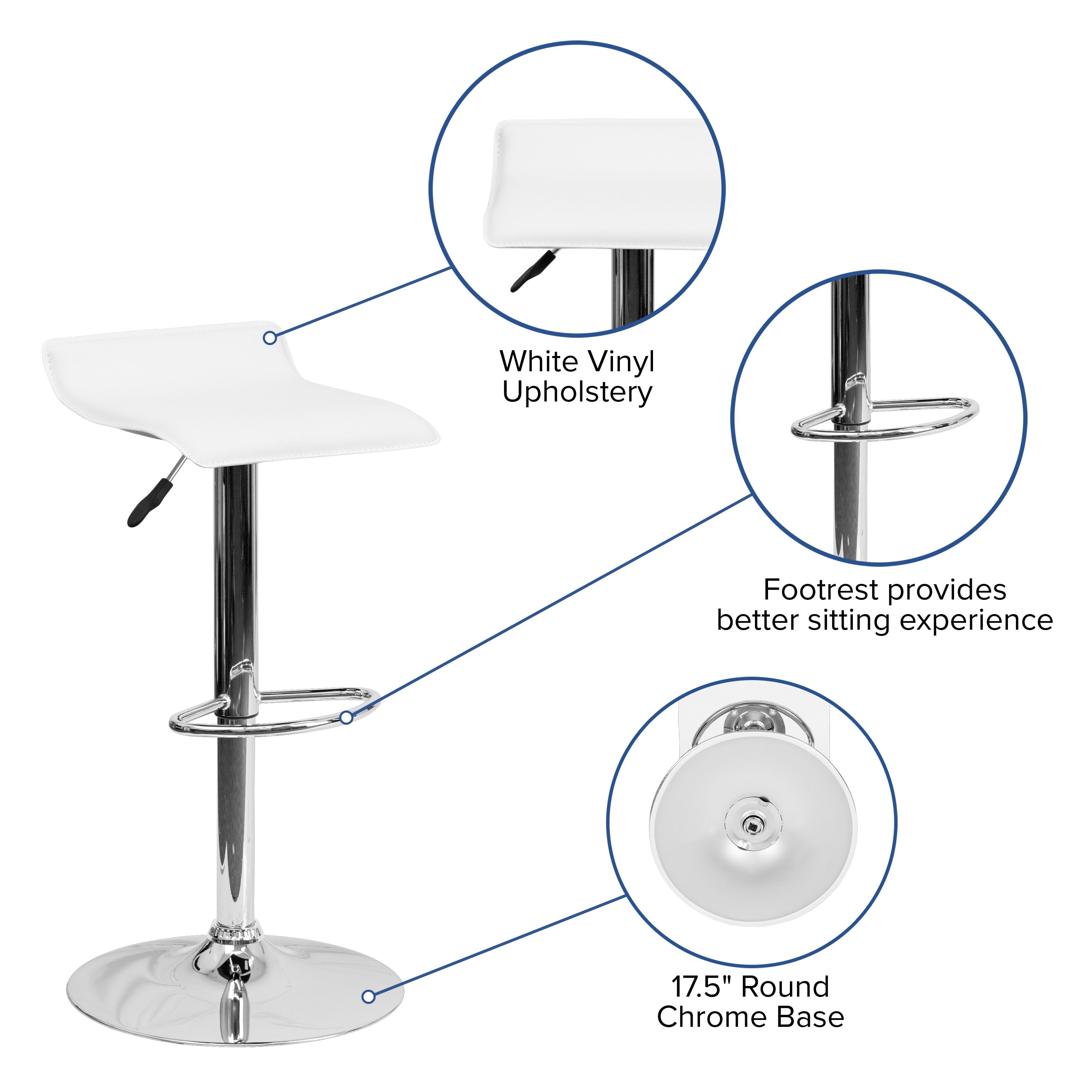 Flash Furniture Contemporary White Vinyl Adjustable Height Barstool with Solid Wave Seat and Chrome Base