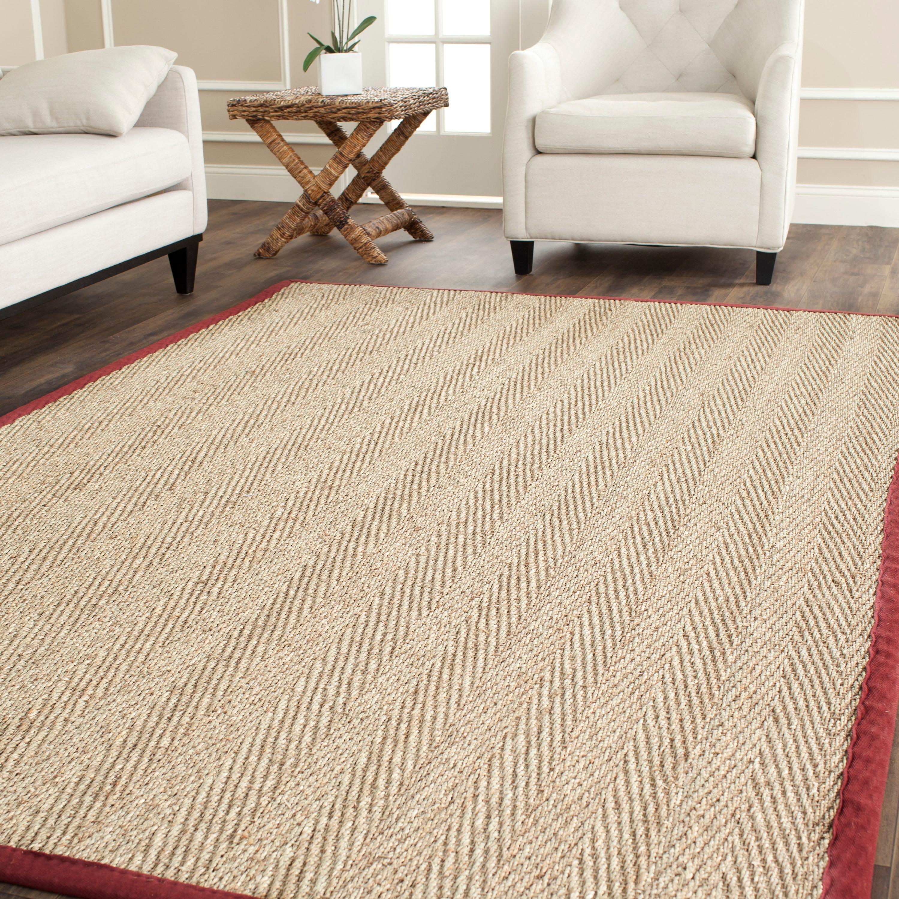 Natural and Red Herringbone Seagrass Area Rug