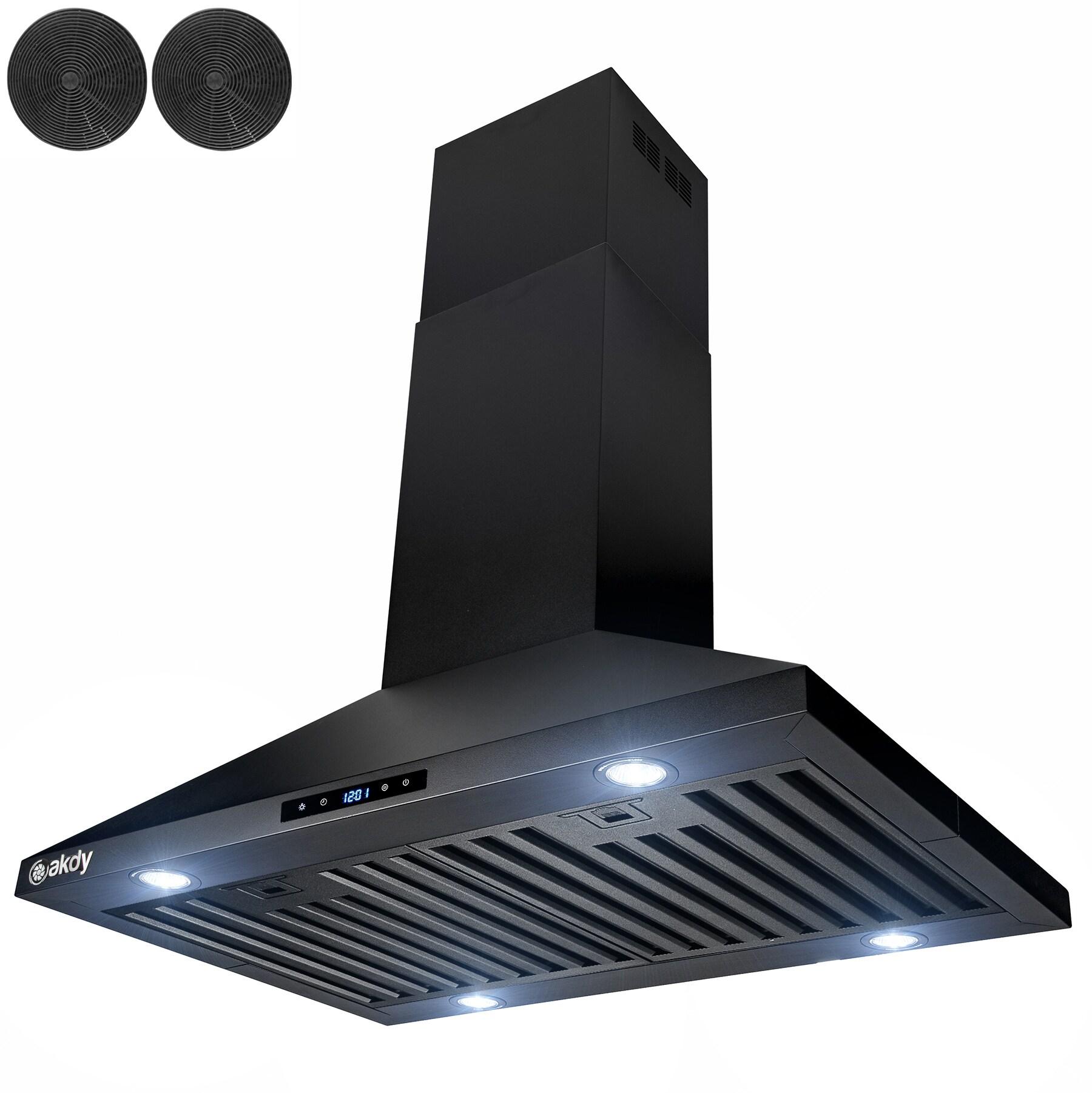 30" Convertible 343CFM Island Range Hood Black Painted Stainless Steel with Carbon Filters