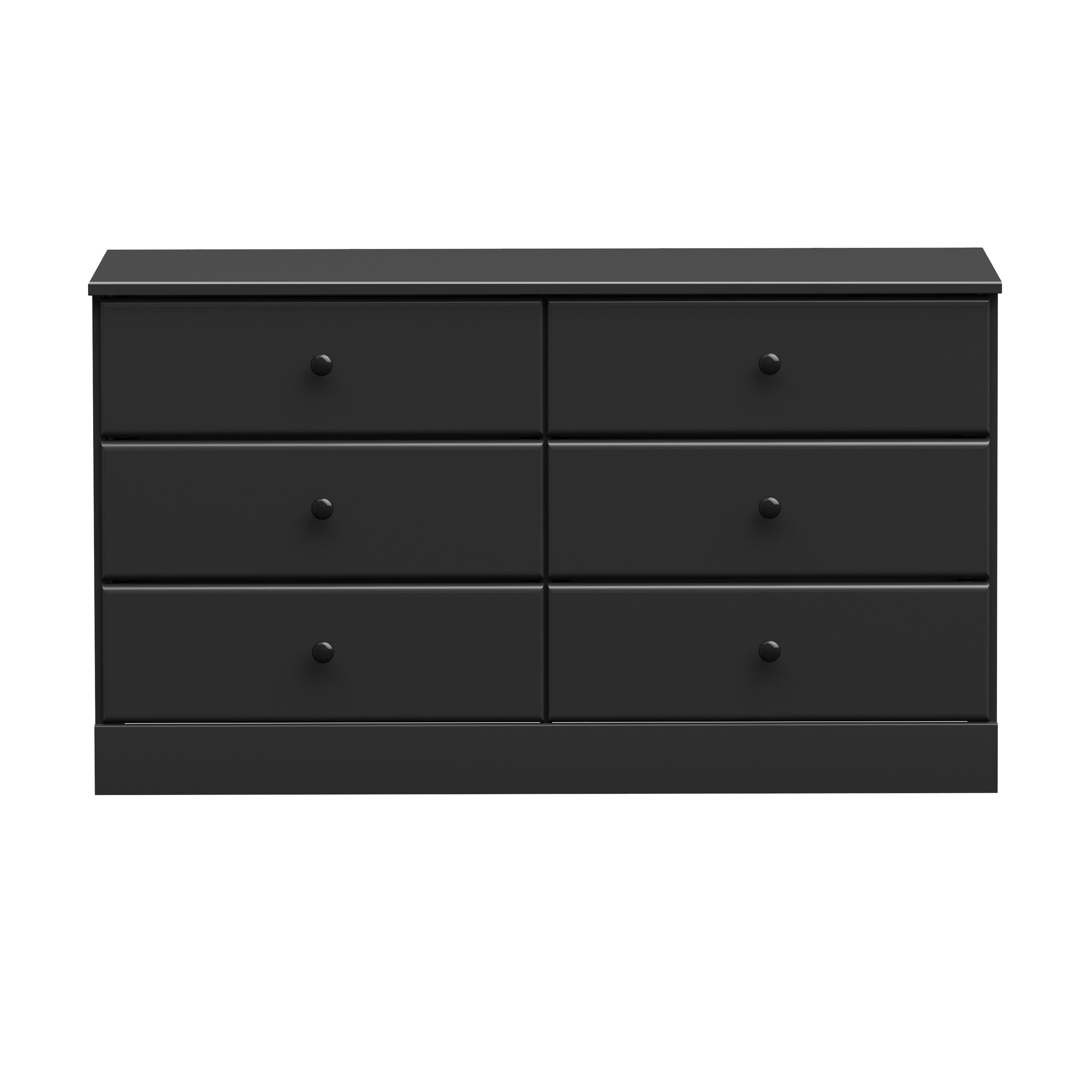 Prepac Astrid 6 Drawer Dresser Black: Laminated Wood Composite, Metal Hardware, Safety Stops