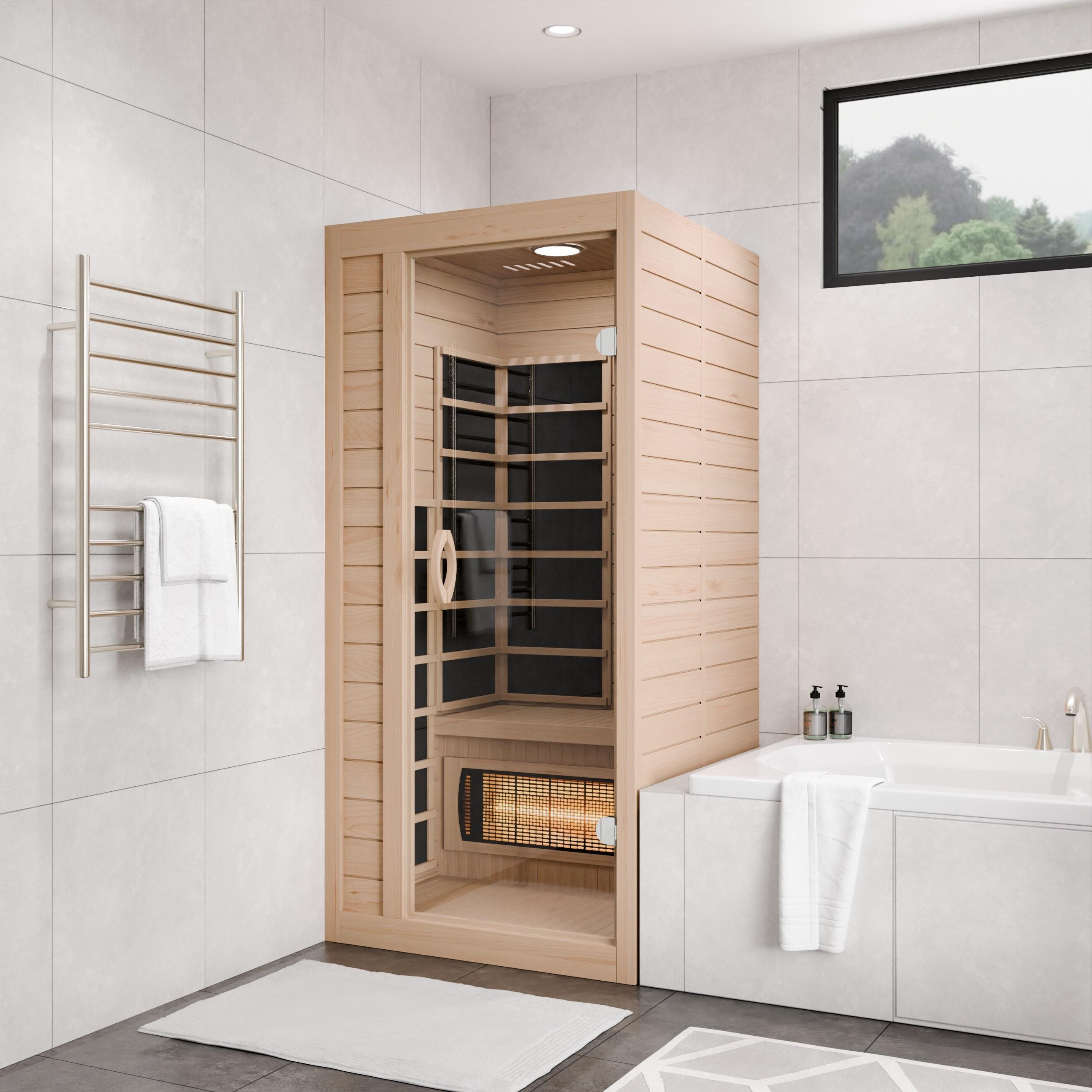 Steam Spa 1 Person Indoor Sauna Room: Hemlock Wooden Spa With Bluetooth Speaker, FM, And Touch Control Panel