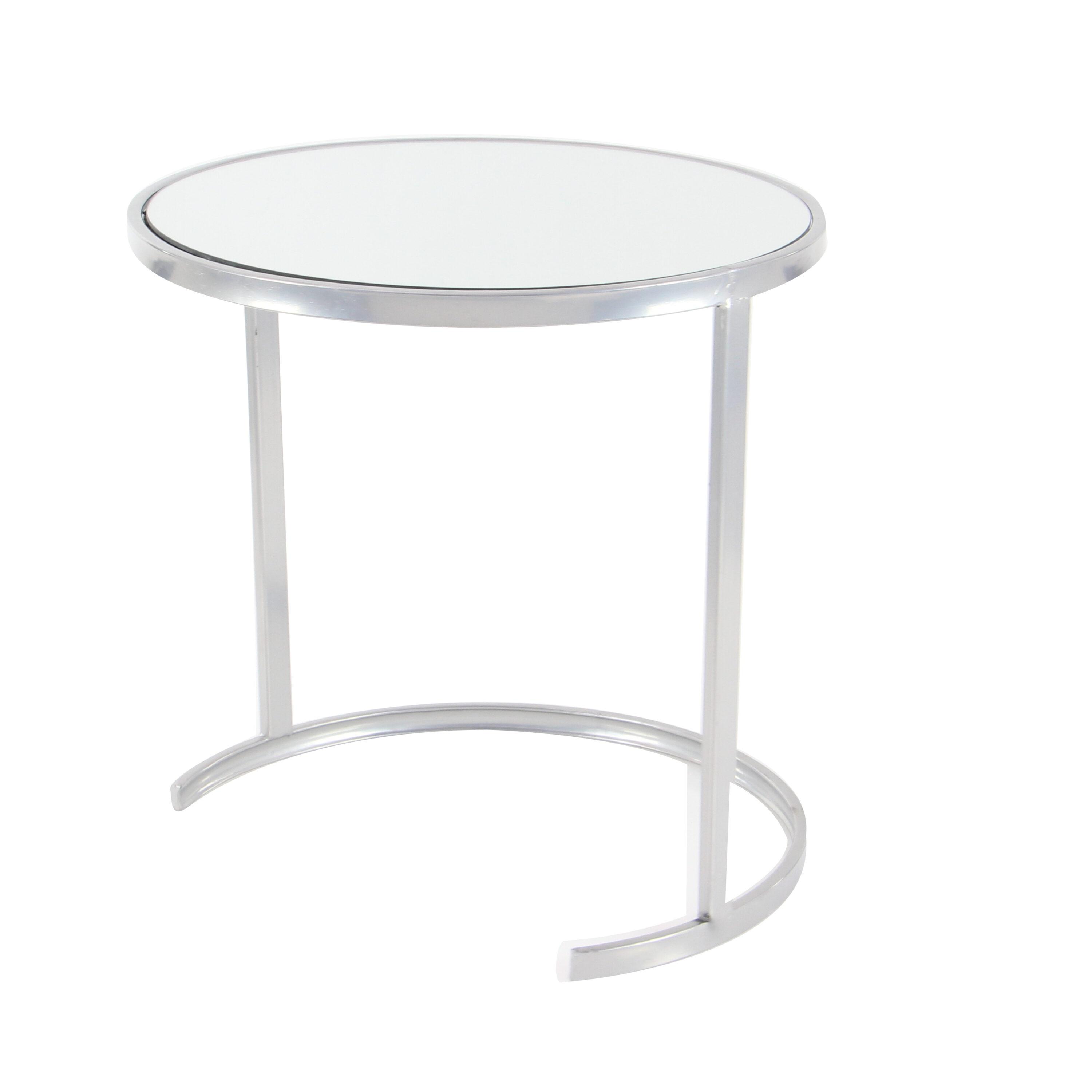 Oakengates Metal Round Nesting Side End Accent Table with Mirrored Glass Top Set