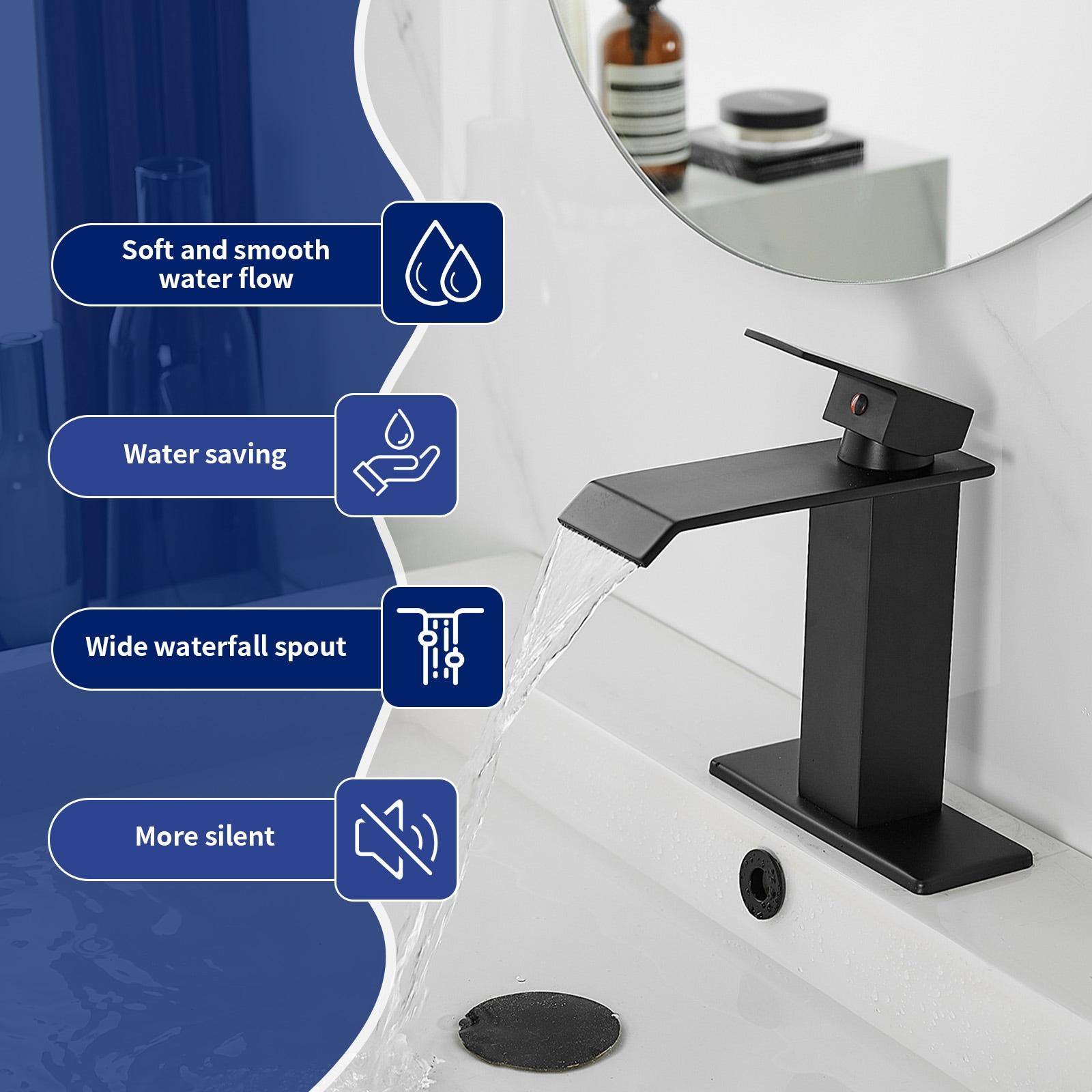 BWE Waterfall Single Hole Single-Handle Bathroom Faucet With Pop-up Drain Assembly