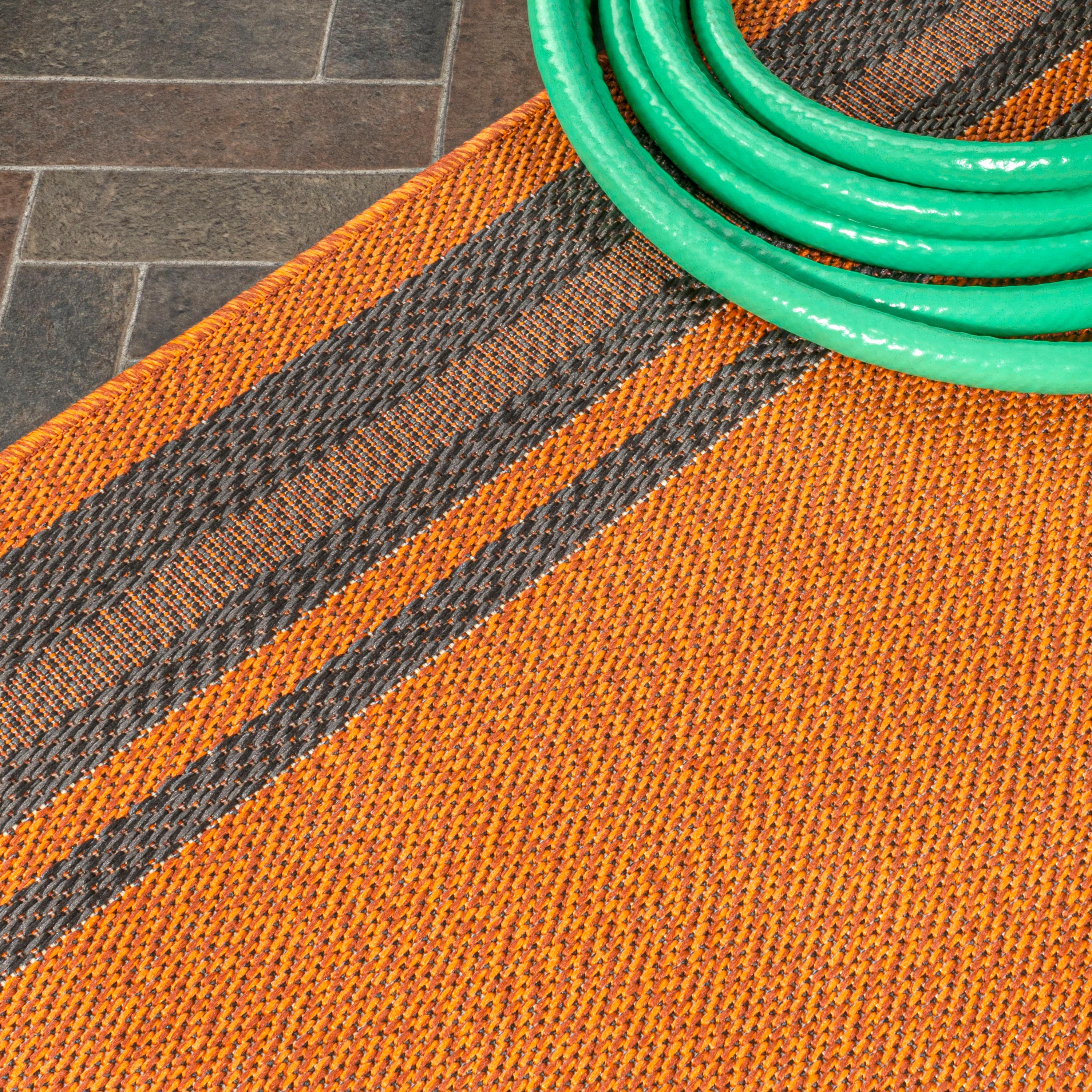 3' x 5' James Modern Border Stripe Indoor/Outdoor Area Rug, Orange/Dark Gray - JONATHAN Y