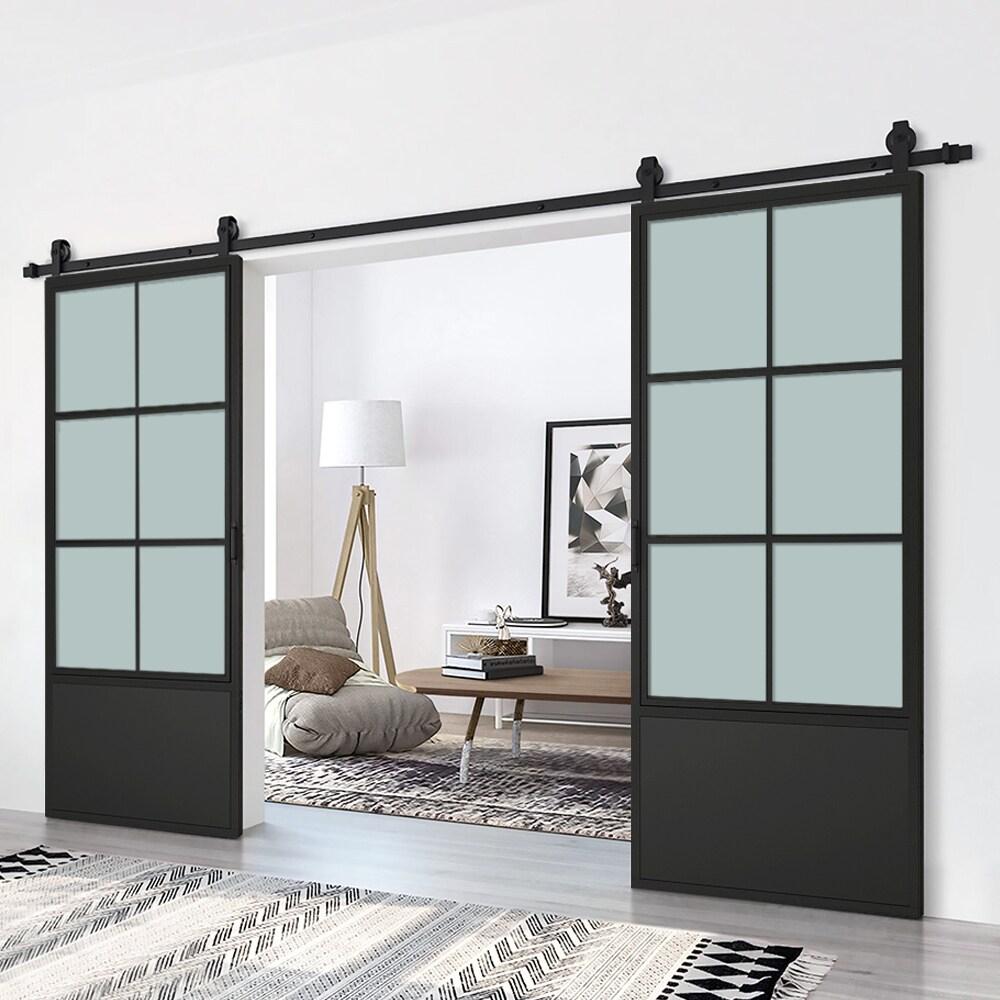Calhome 84'' Hollow Glass with Installation Hardware Kit Barn Door