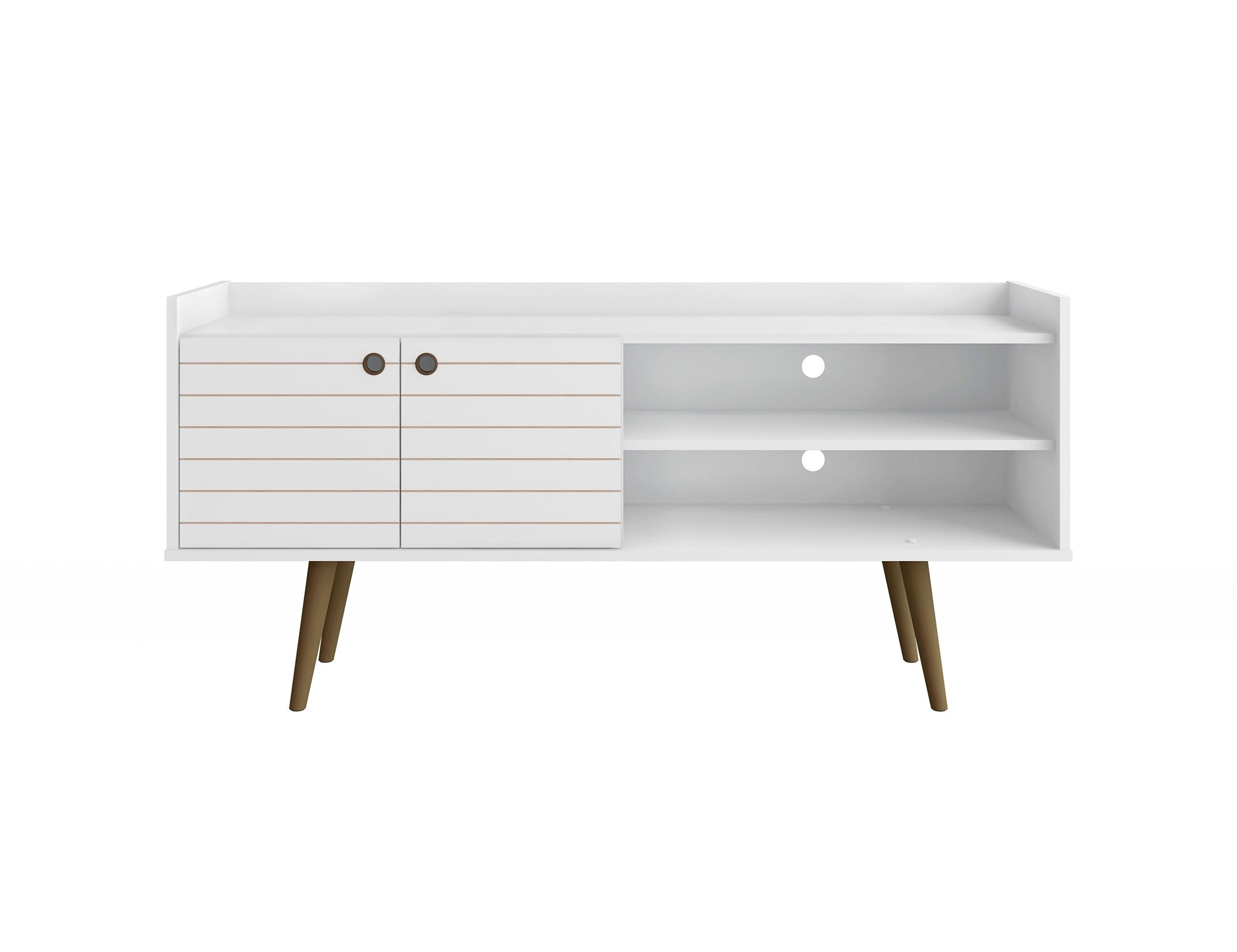 Bogart Mid Century Modern TV Stand for TVs up to 50'': Media Stand with Open Shelves & Cable Management - Manhattan Comfort