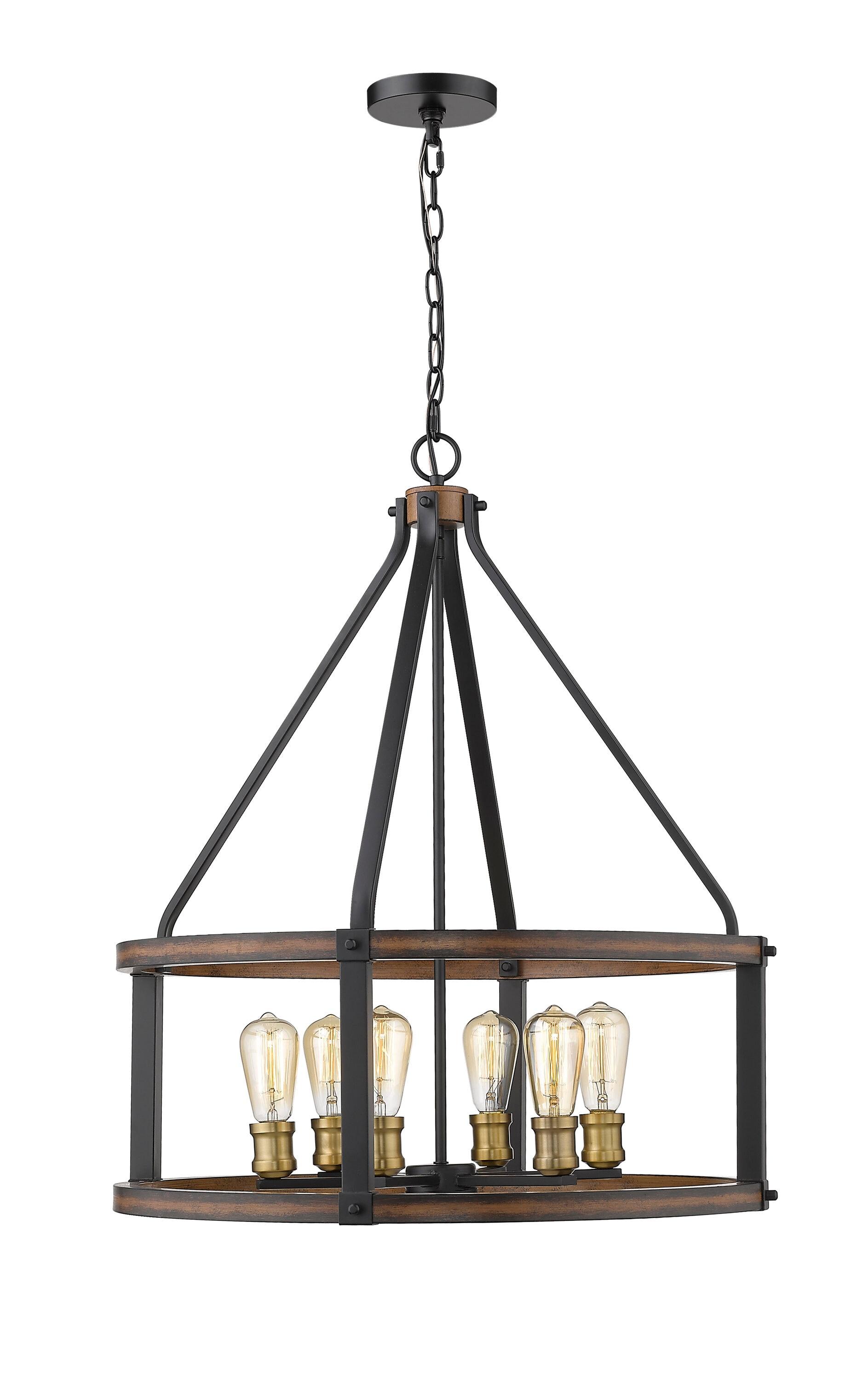 Z-Lite 472-6D Kirkland 6 Light 25" Wide Faux Wood Drum Chandelier - Wood