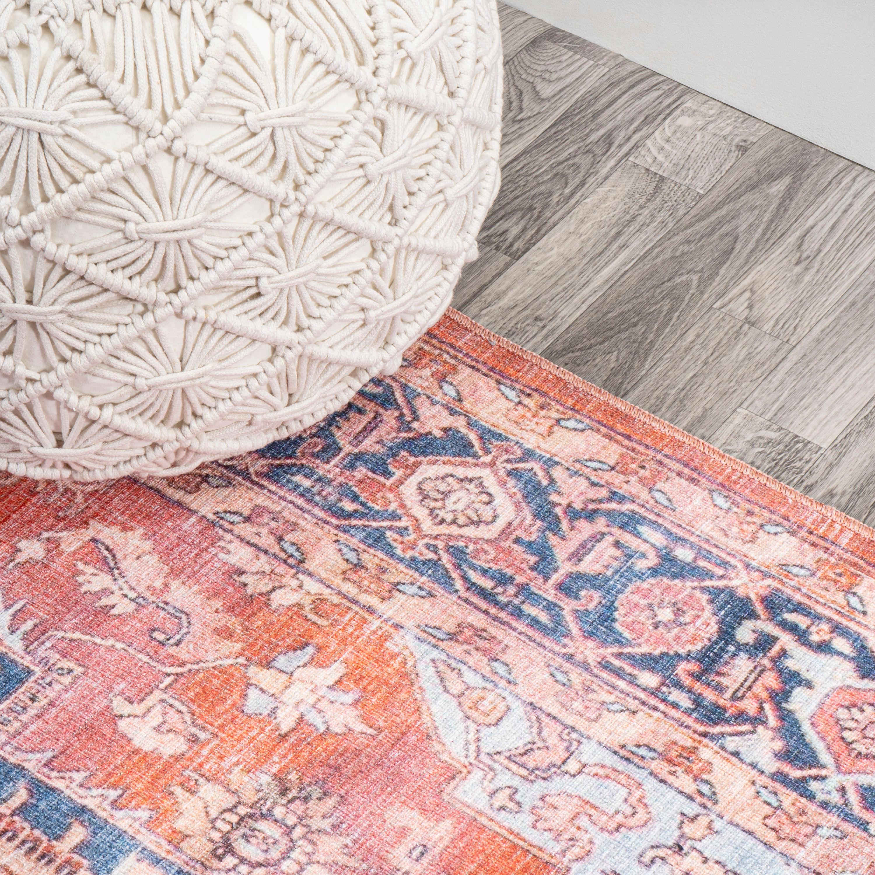 5' x 8' Maris Ornate Medallion Machine Washable Indoor/Outdoor Area Rug, Orange/Cream - JONATHAN Y