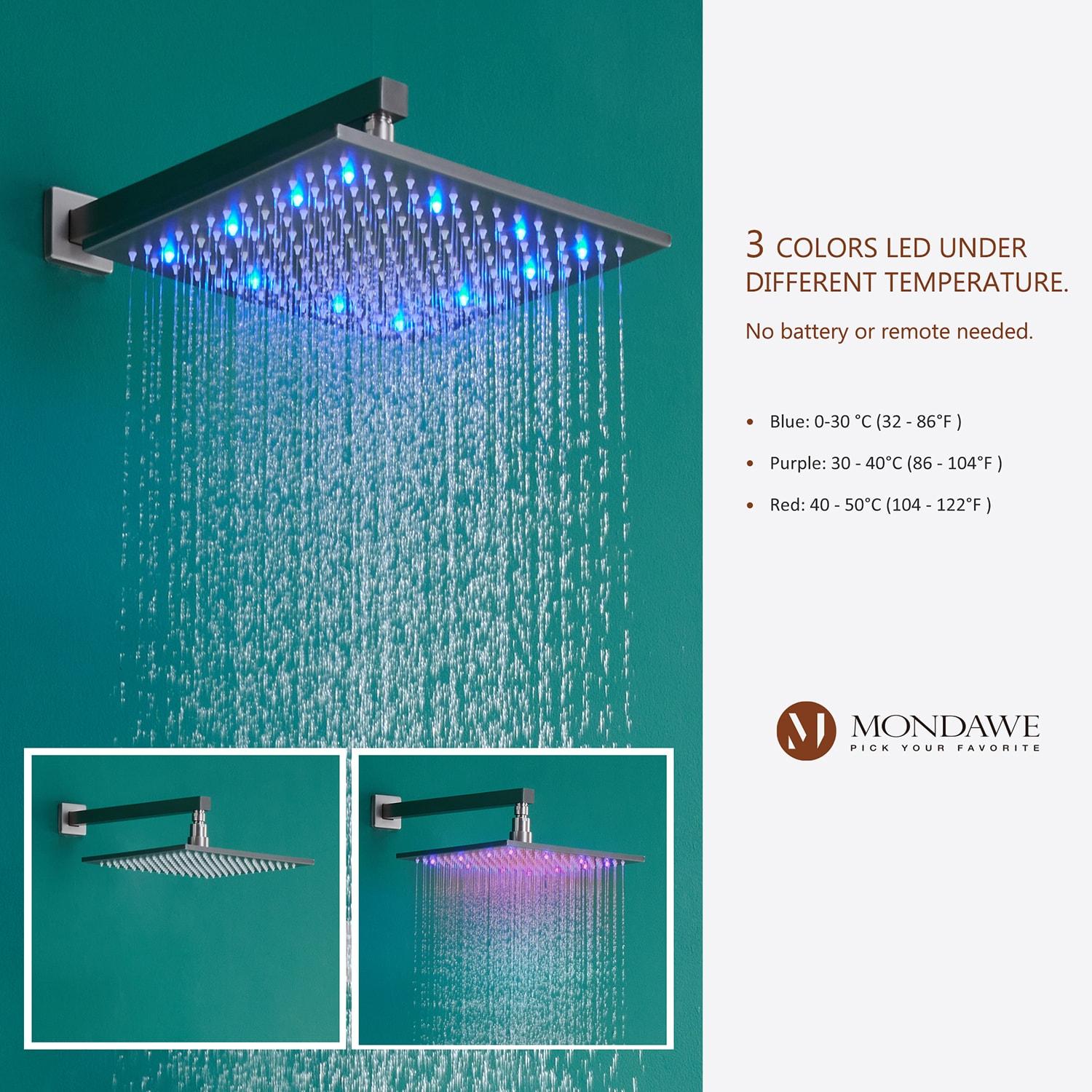 Herathena 3 Functions Temperature Based LED Light Shower System with 6 Body Jets and Rough-in Valve