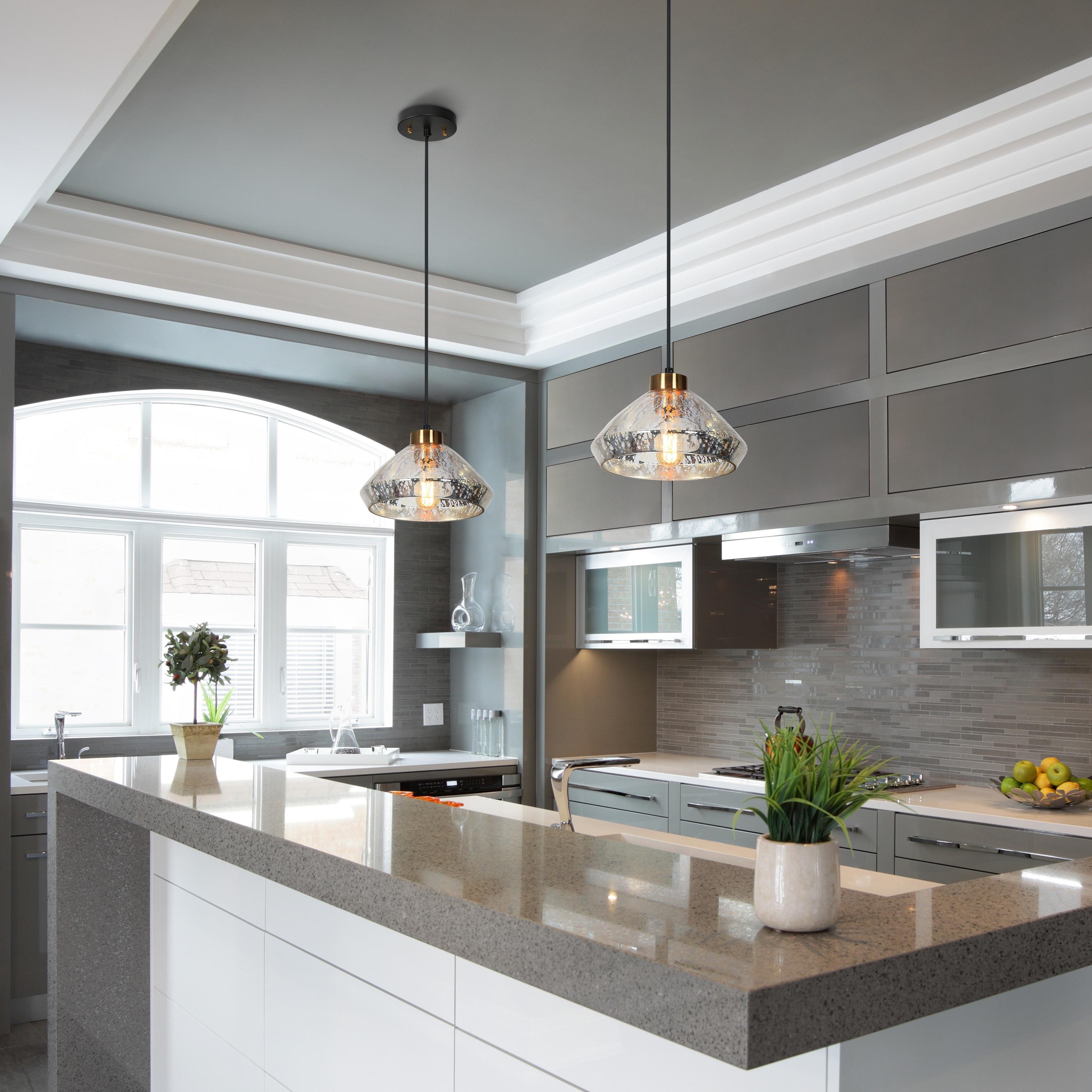 LNC Anila 1-Light Matte Black and Polished Gold Linear LED Kitchen Island Light: UL Listed, Adjustable Height, E26