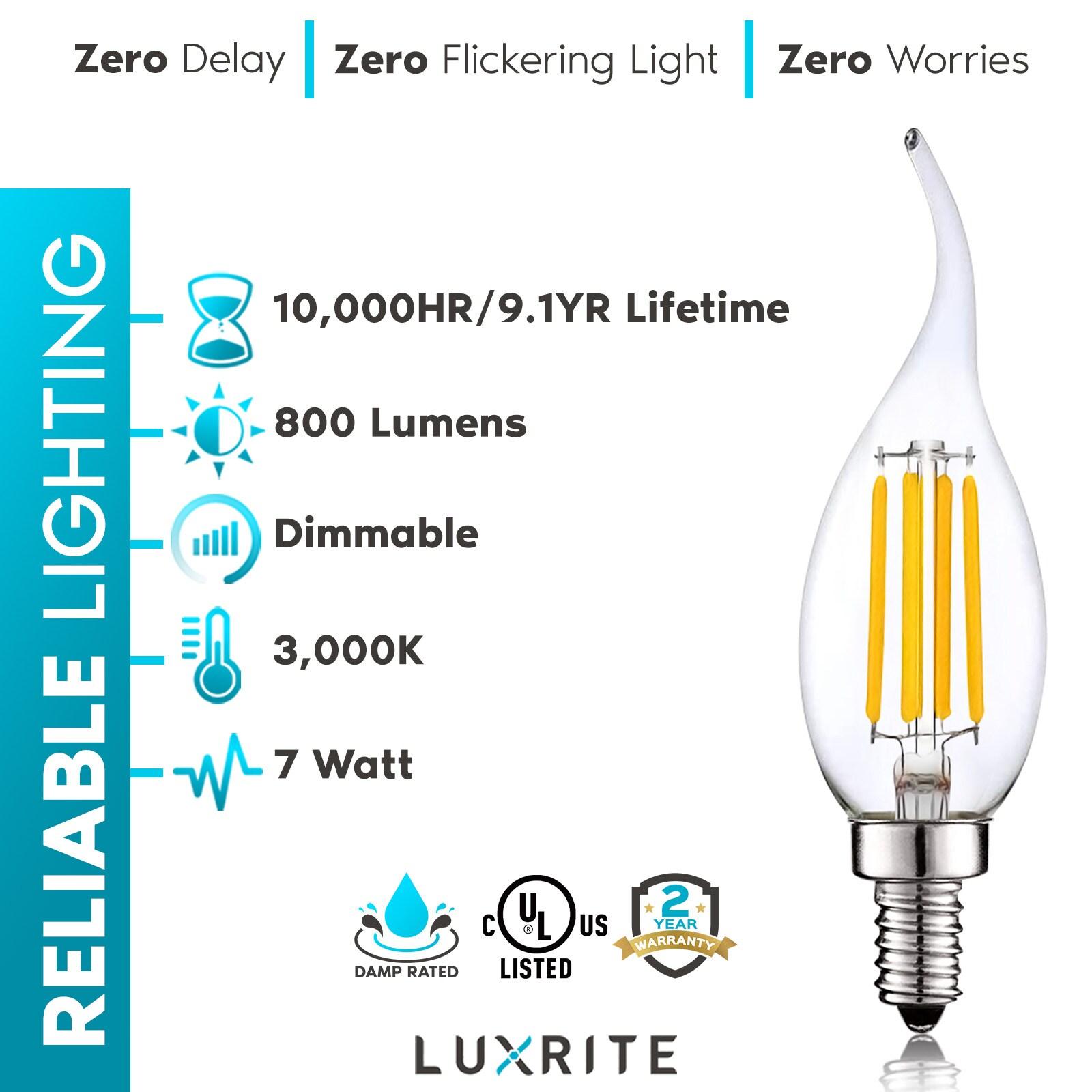 7 Watt (100 Watt Equivalent), CA11 LED, Dimmable, Natural White (3500K), E12/Candelabra Base