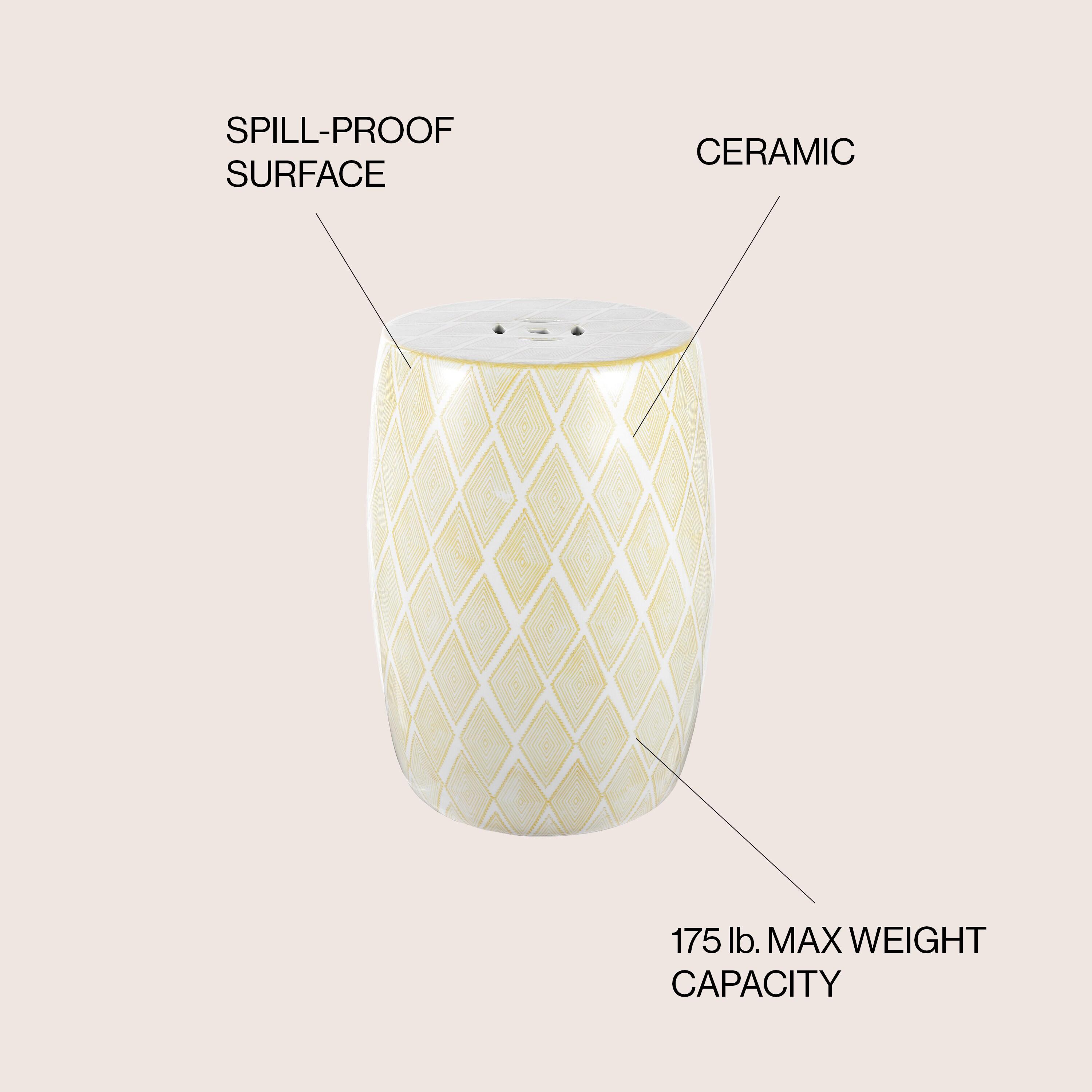 Moroccan Diamonds 18" Ceramic Drum Garden Stool, Yellow - JONATHAN Y