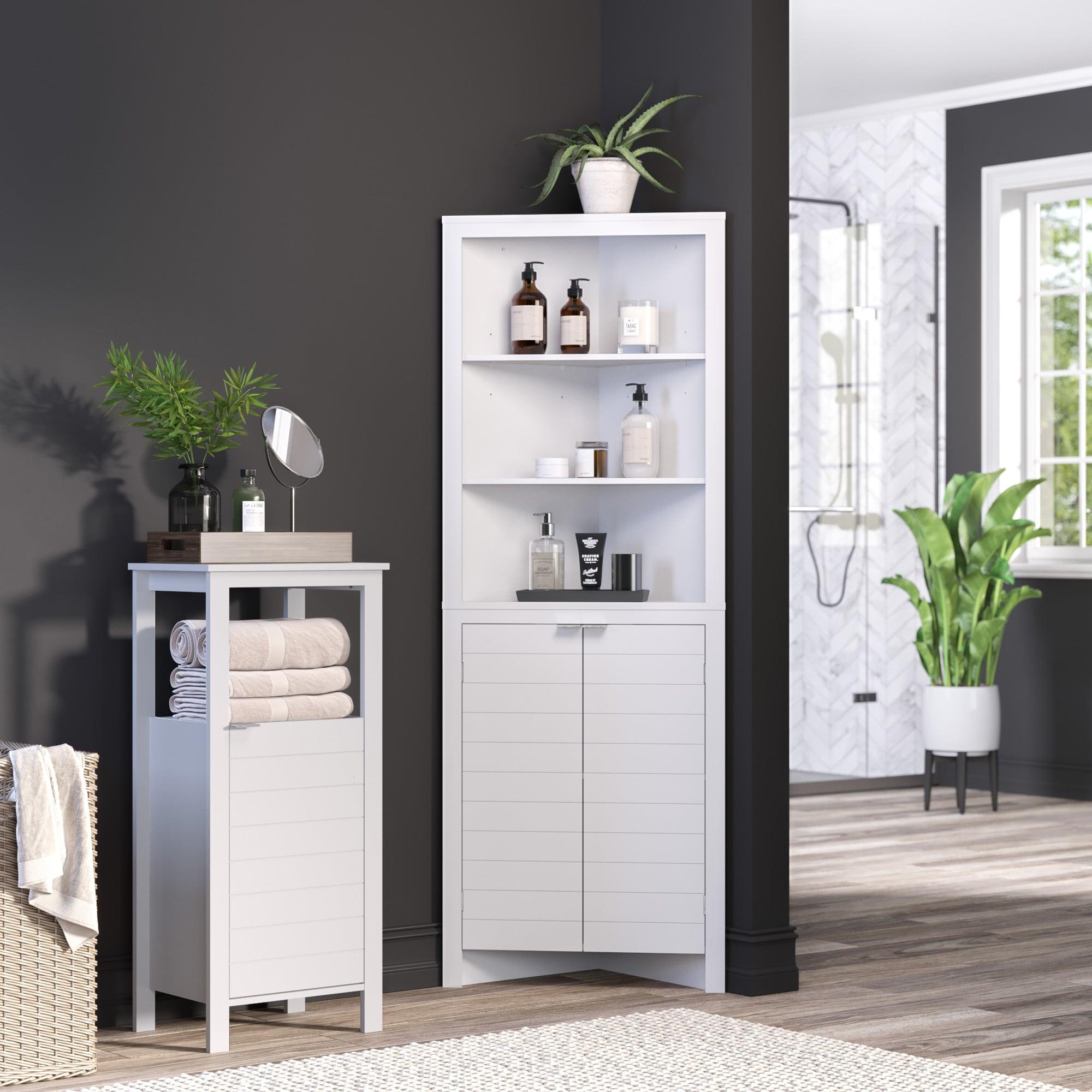 RiverRidge Madison Tall Corner Bathroom Storage Cabinet with Open Shelves