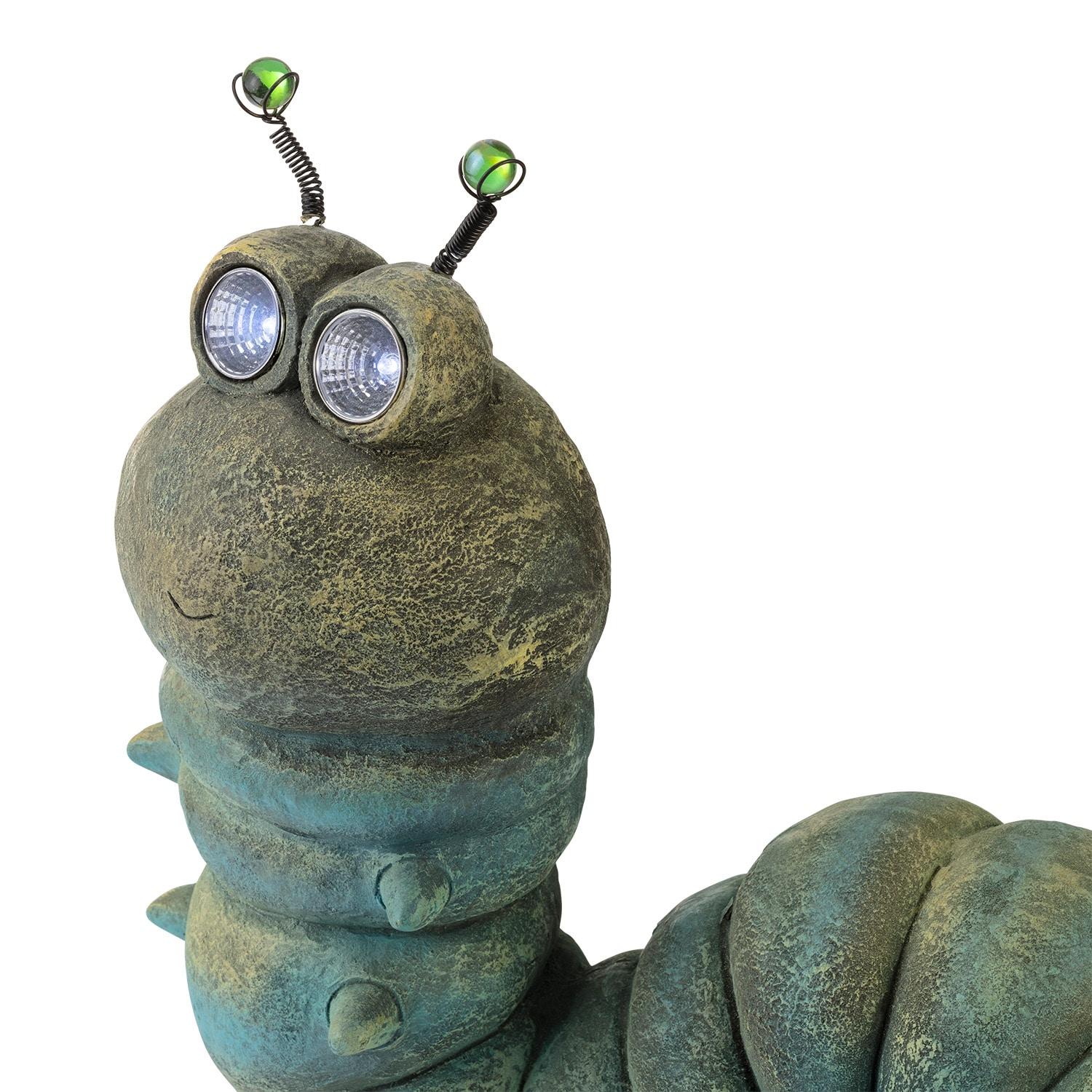 16-inch Green Solar-Powered Caterpillar Garden Statue with LED Eyes