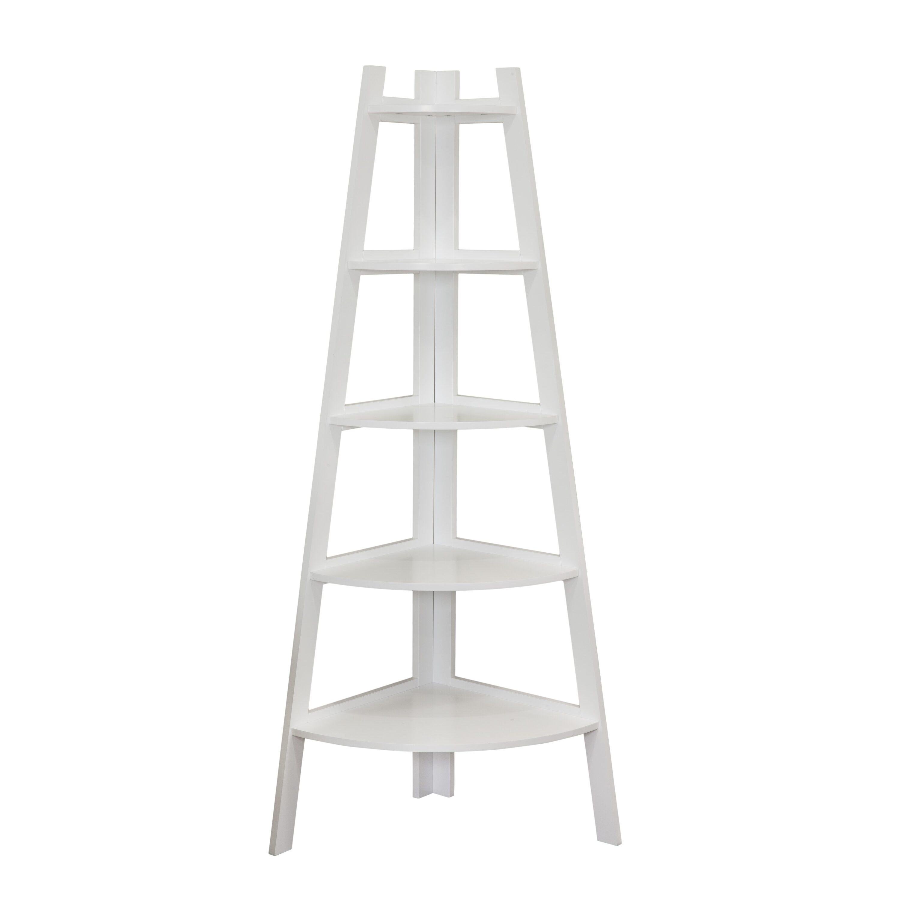 63" x 26.5" Five-Tier Pyramid Corner Ladder Shelf White - Danya B.: Modern Display, MDF Wood, Open Shelves