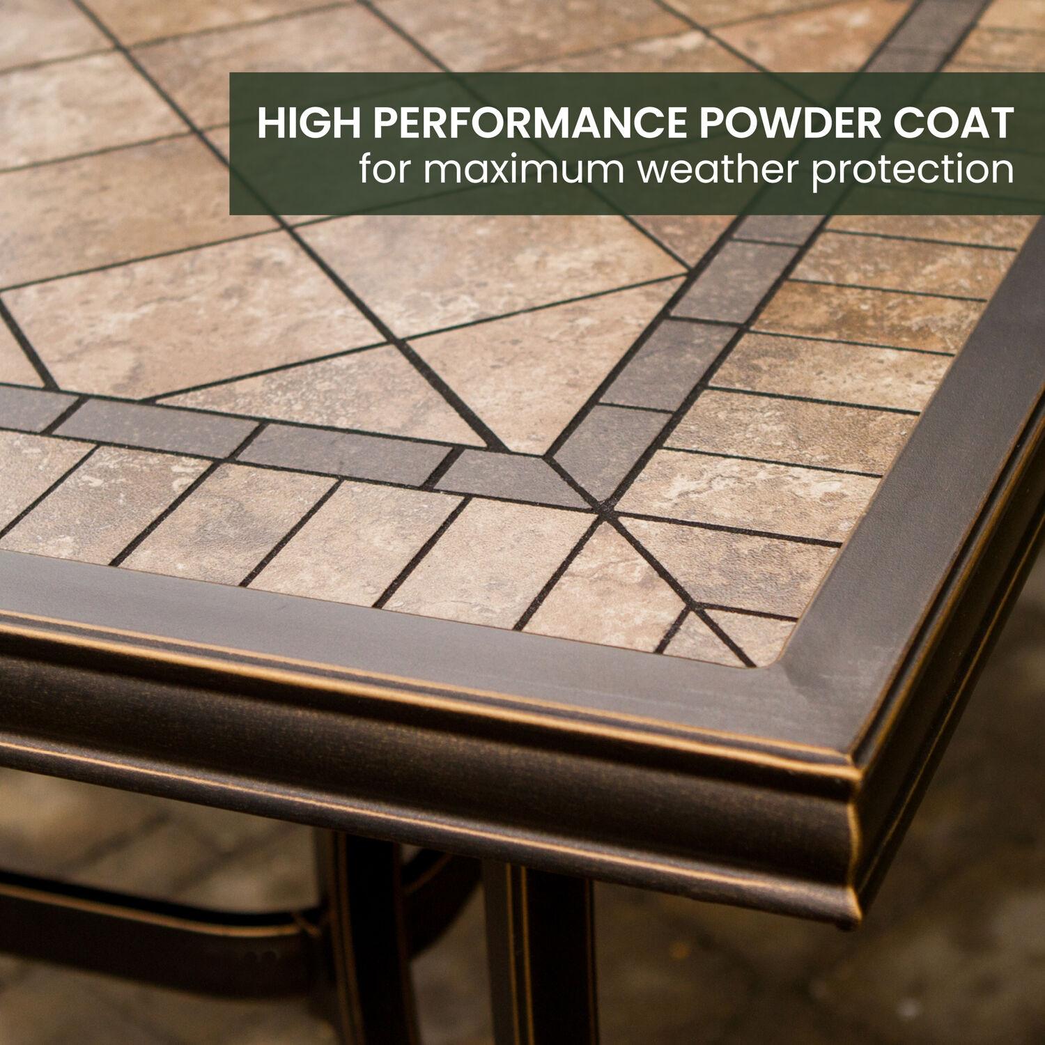 Hanover Monaco 7-Piece Outdoor Patio Dining Set with 4 PVC Sling Dining Chairs, 2 Swivel Rockers, and 40" x 68" Porcelain Tile Rectangular Dining Table | MONACO7PCSW