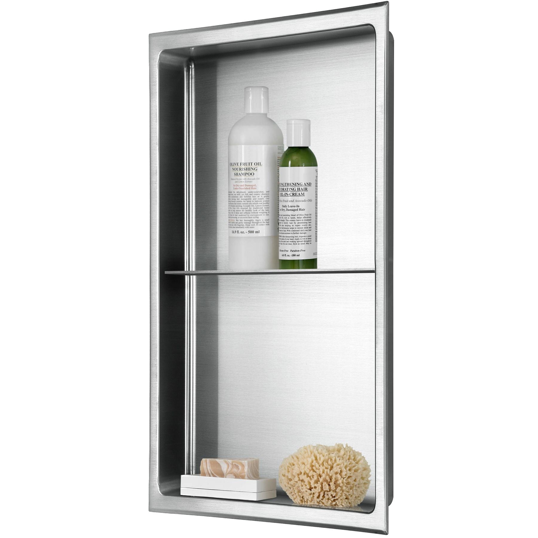 12 In. W X 24 In. H X 4 In. D 18-Gauge Stainless Steel Double Shelf Shower Niche