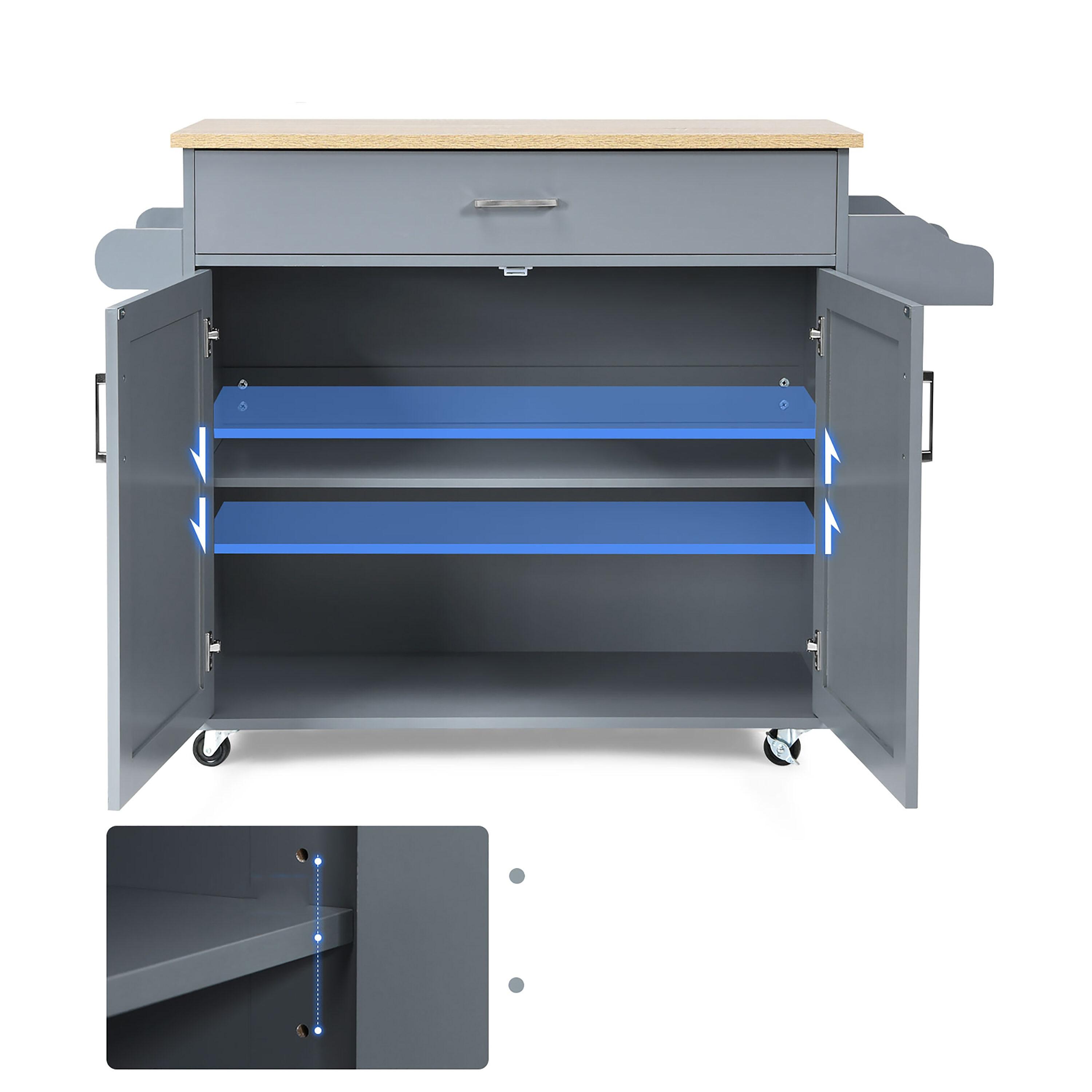 Costway Kitchen Island 44" Rolling Kitchen Cart with Drawer Adjustable Shelf Spice Rack Gray