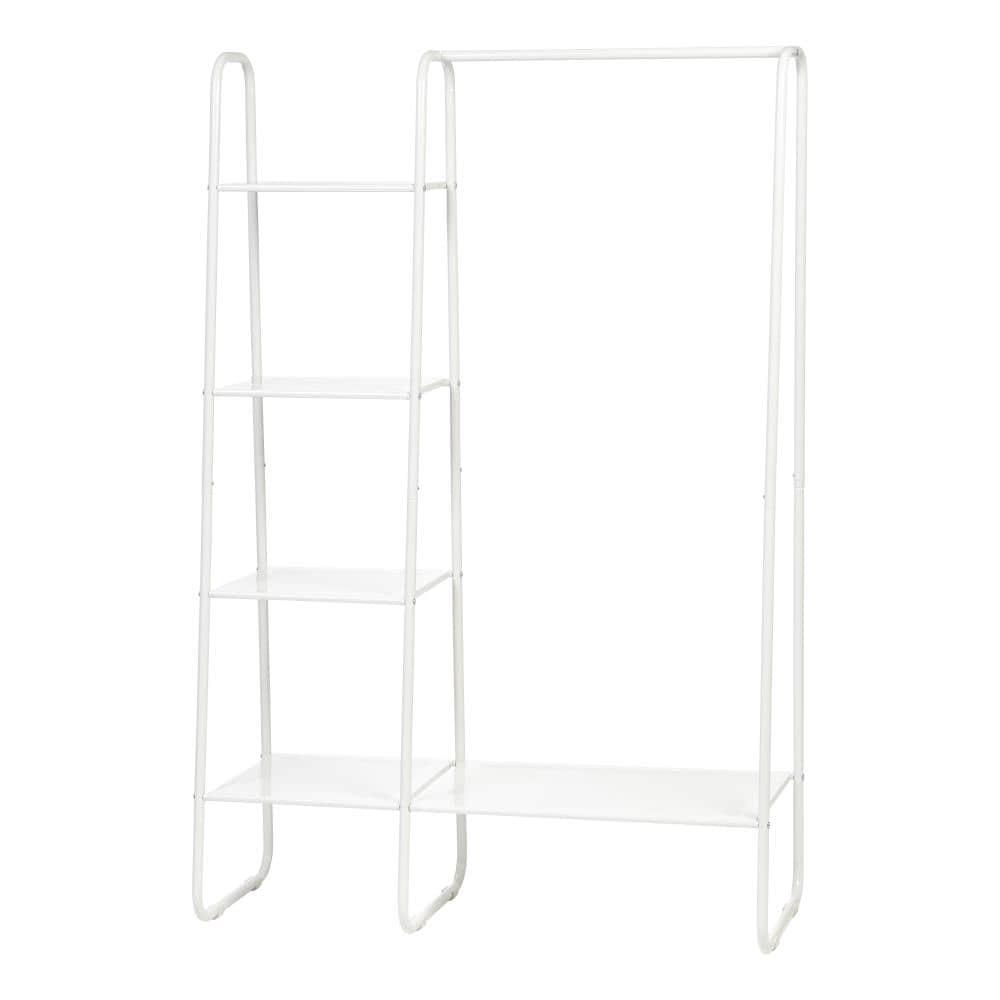 IRIS USA Clothes Rack with 4 Metal Shelves, Freestanding for Hanging Clothes, White