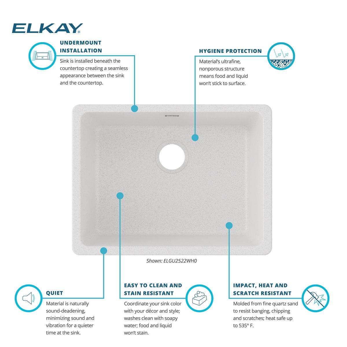 Elkay Quartz Classic 24-5/8" x 18-1/2" x 9-1/2", Single Bowl Undermount Sink, Quartz