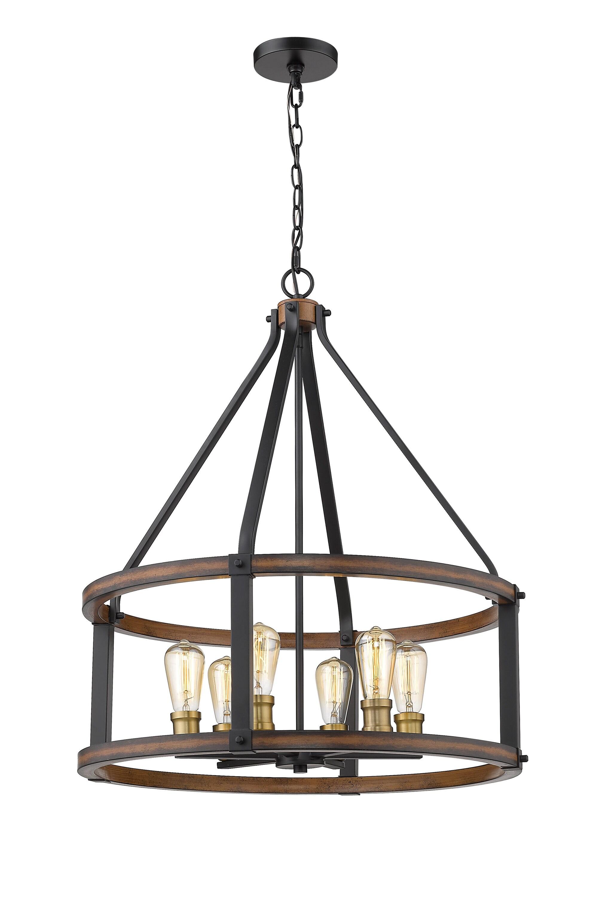 Z-Lite 472-6D Kirkland 6 Light 25" Wide Faux Wood Drum Chandelier - Wood