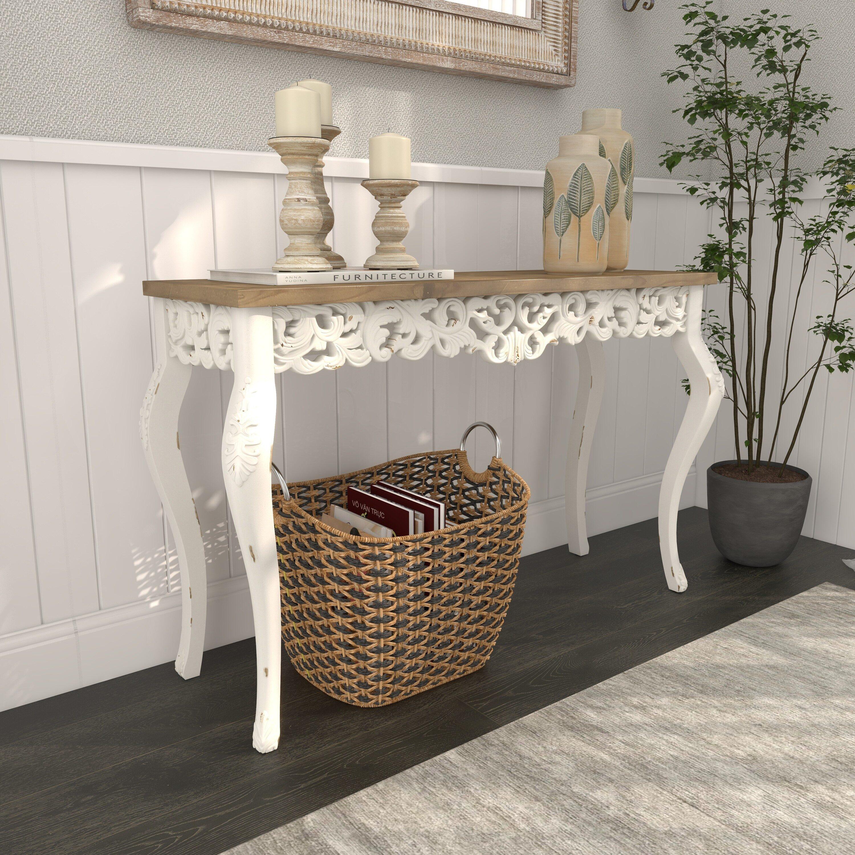 Wood Parisian Design Floral Ornate Detailing Console Table White - Olivia & May