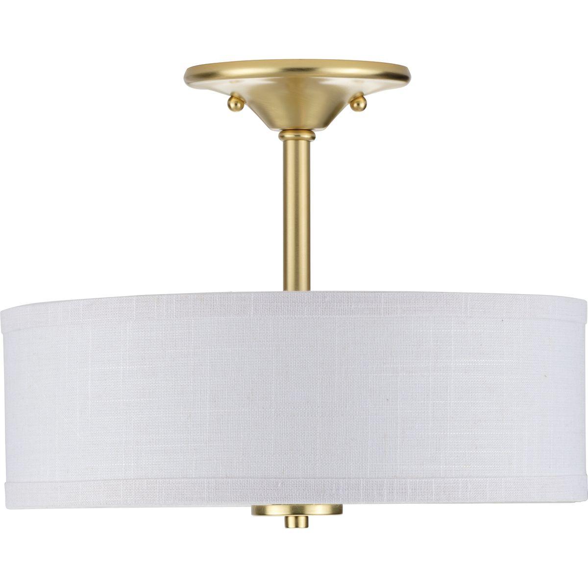 Progress Lighting, Inspire Collection, 2-Light Semi-Flush Mount, Satin Brass, Summer Linen Shade
