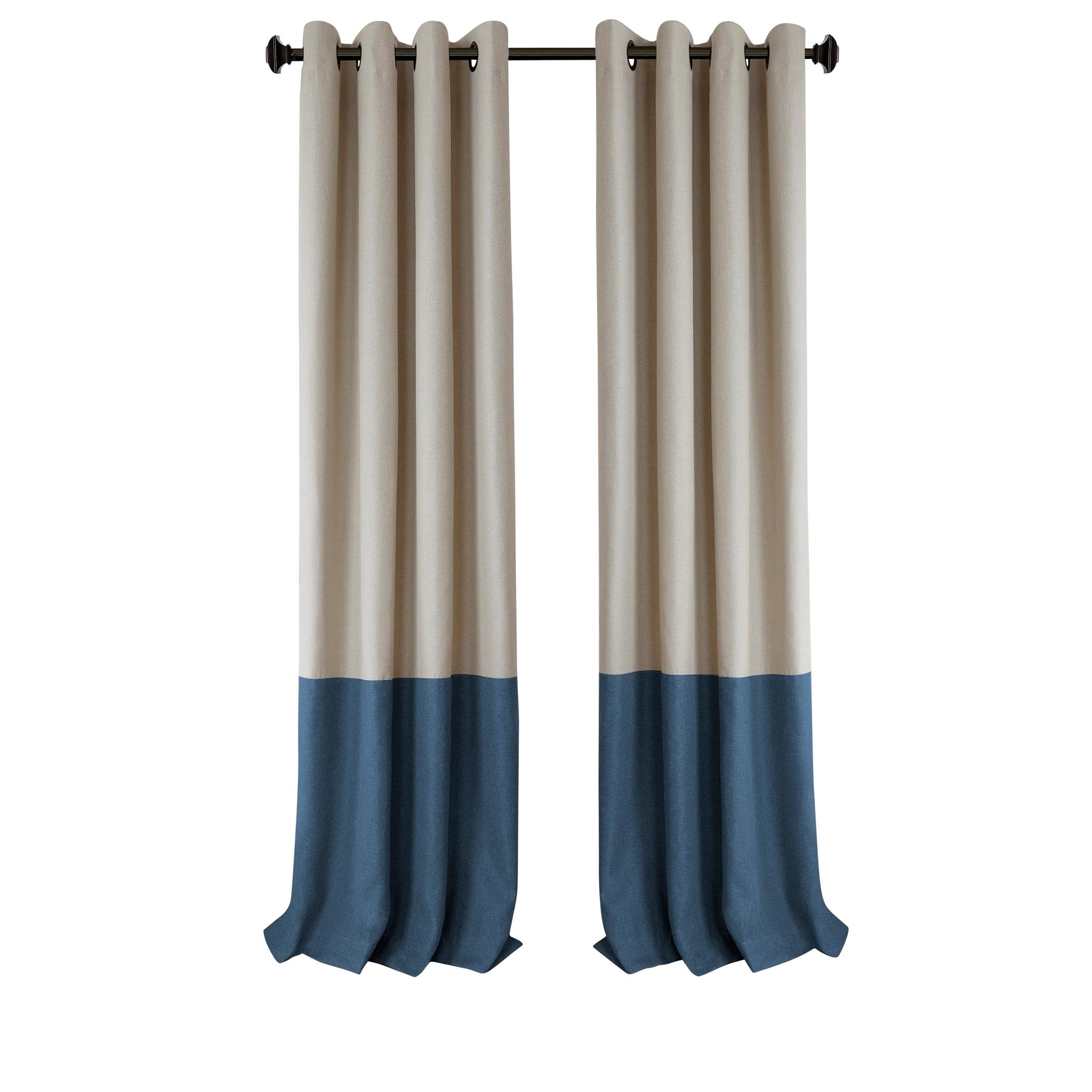 Braiden Color Block Single Blackout Window Curtain Panel - 52" x 95" - Navy - Elrene Home Fashions