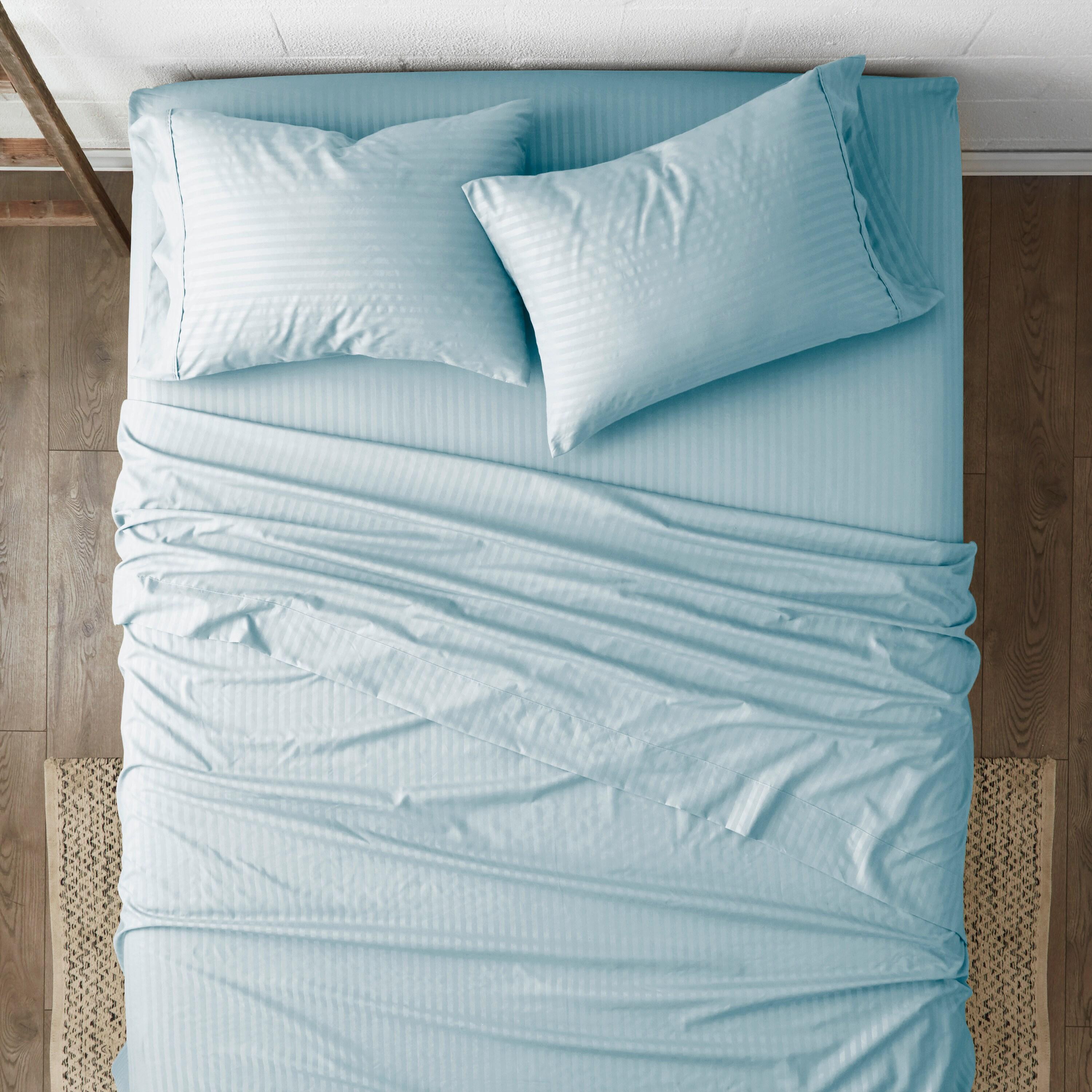 California King Aqua Striped Microfiber 4-Piece Sheet Set