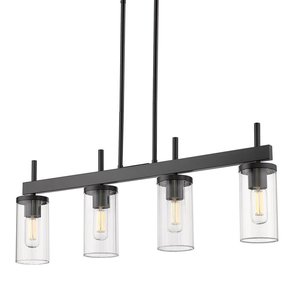 Golden Lighting Winslett 4-Light Linear Pendant in Matte Black with Ribbed Clear Glass