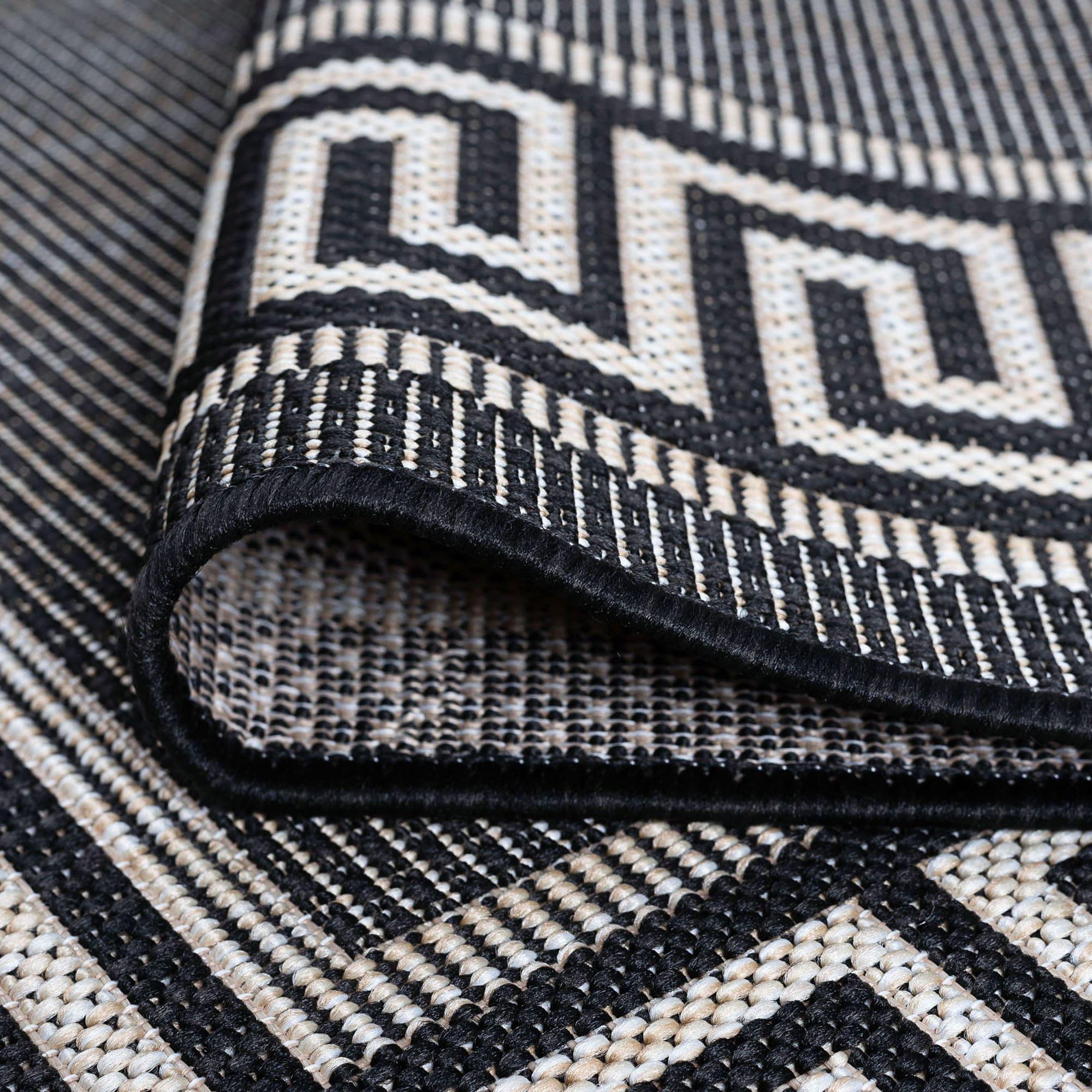 Tayse Eco Area Rug ECO1000 Transitional Black Banded Rows 5' 3" x 5' 3" Round